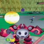 Ảnh chụp màn hình lối chơi của The Misadventures of Tron Bonne, cho thấy nhân vật chính Tron Bonne điều khiển robot chiến đấu.