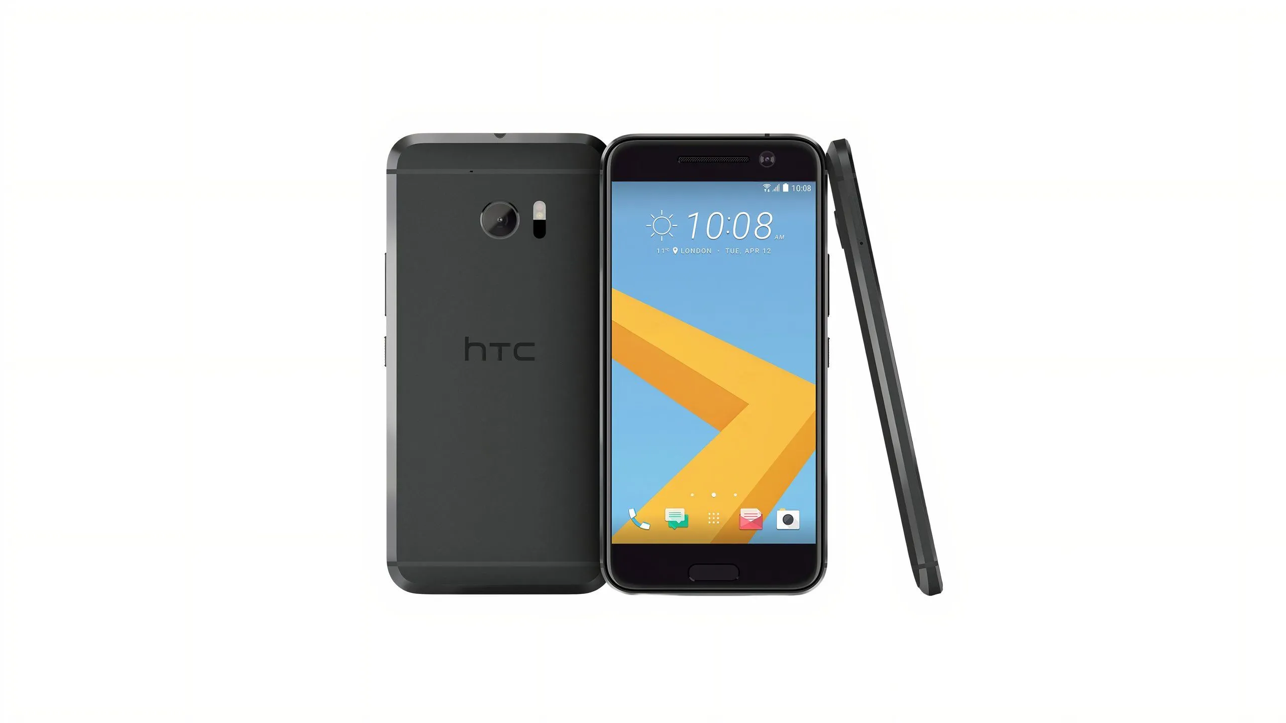 Điện thoại HTC 10 màu xám nhìn từ góc cạnh, nổi bật thiết kế kim loại