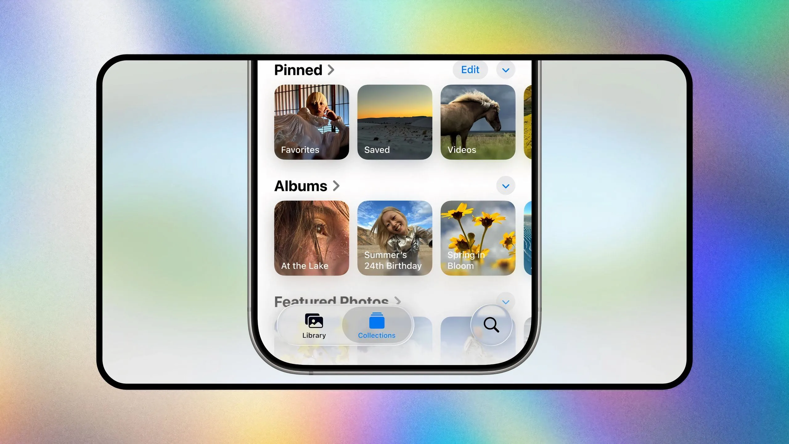Giao diện ứng dụng Ảnh trên iOS 26 với tab Bộ sưu tập mới