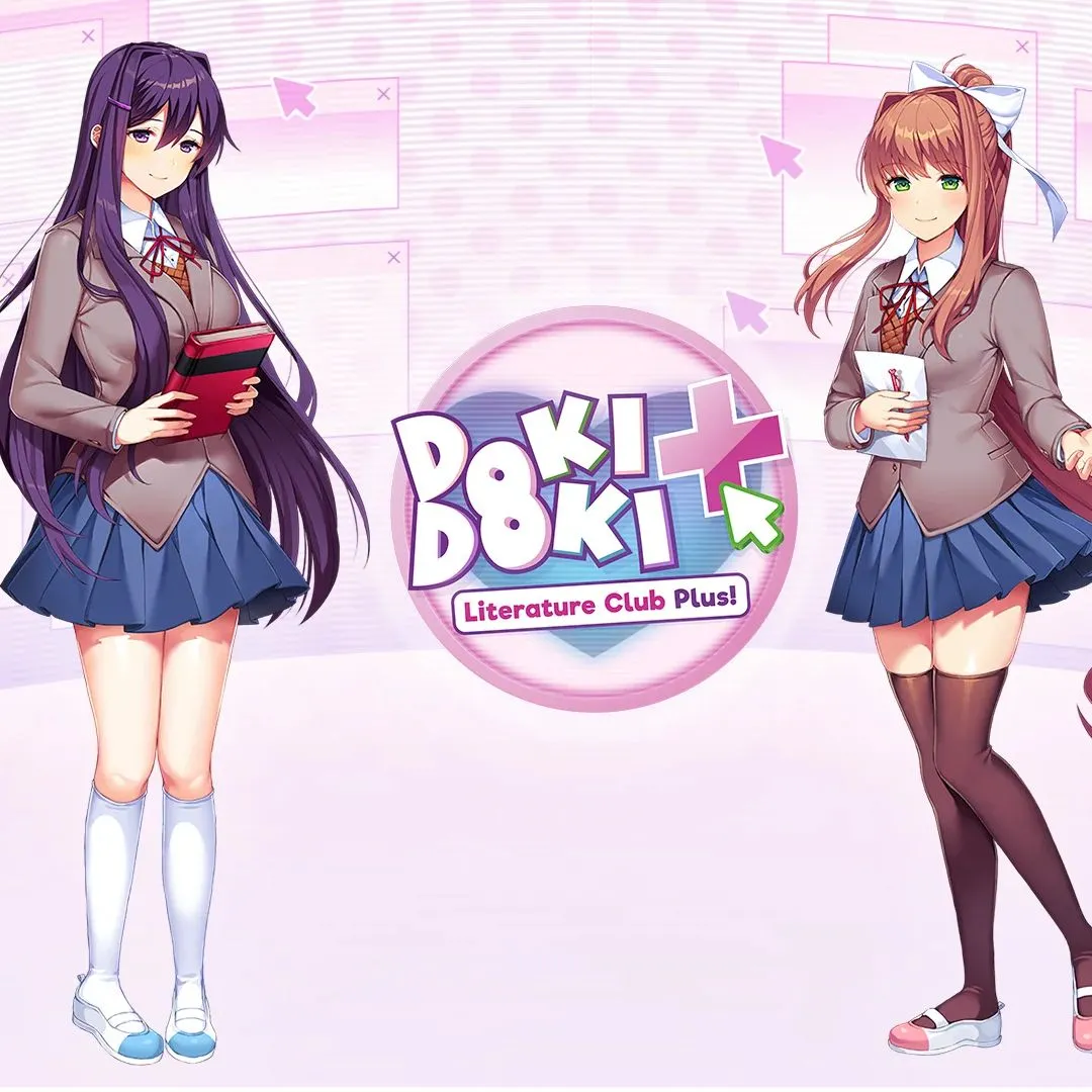Hình ảnh các nhân vật chính từ Doki Doki Literature Club Plus, một visual novel kinh dị tâm lý.