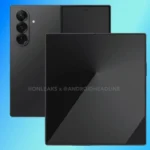 Hình ảnh render rò rỉ của Galaxy Z Fold 7 trên nền xanh.