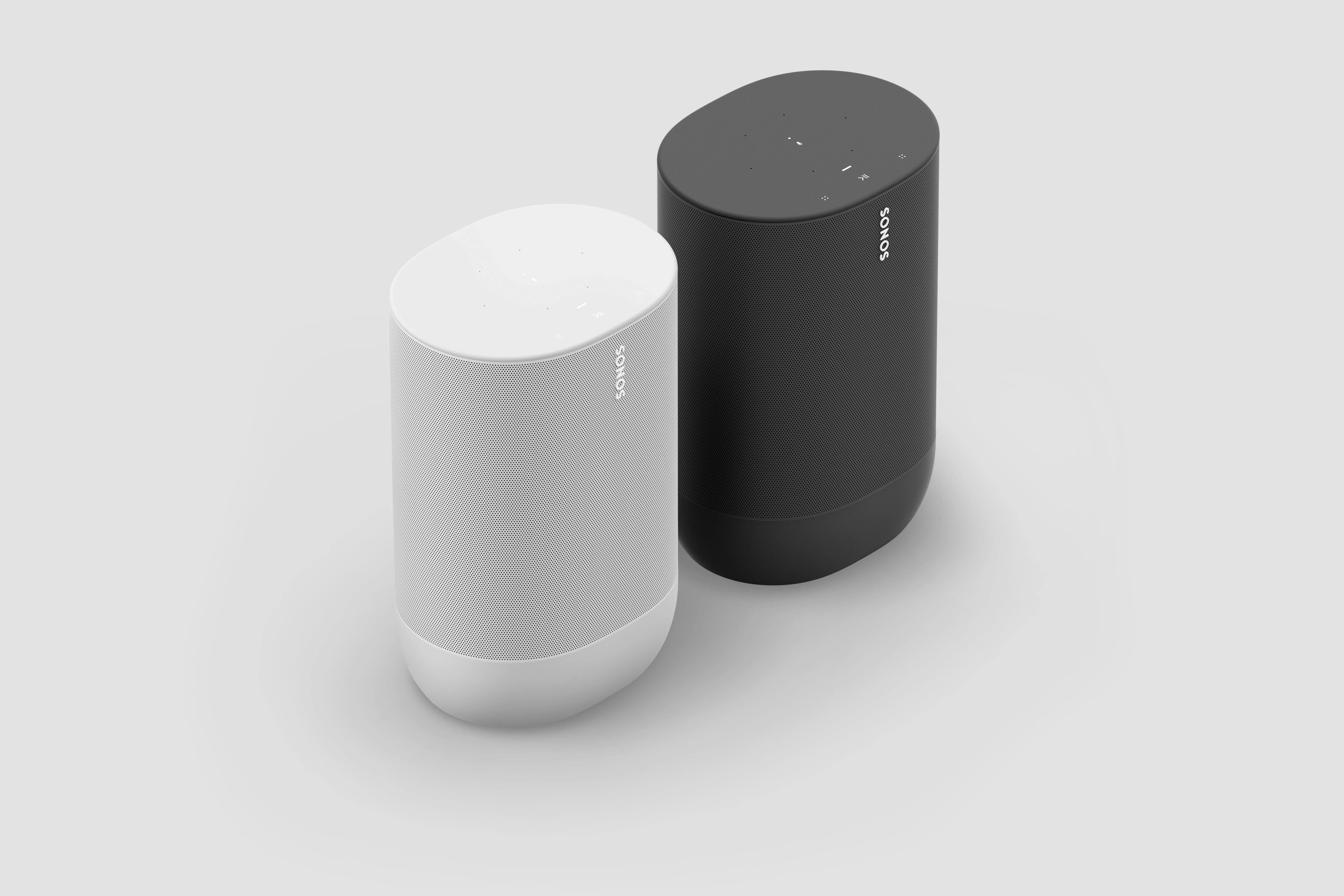 Loa Sonos Move 2 màu trắng và đen đặt cạnh nhau