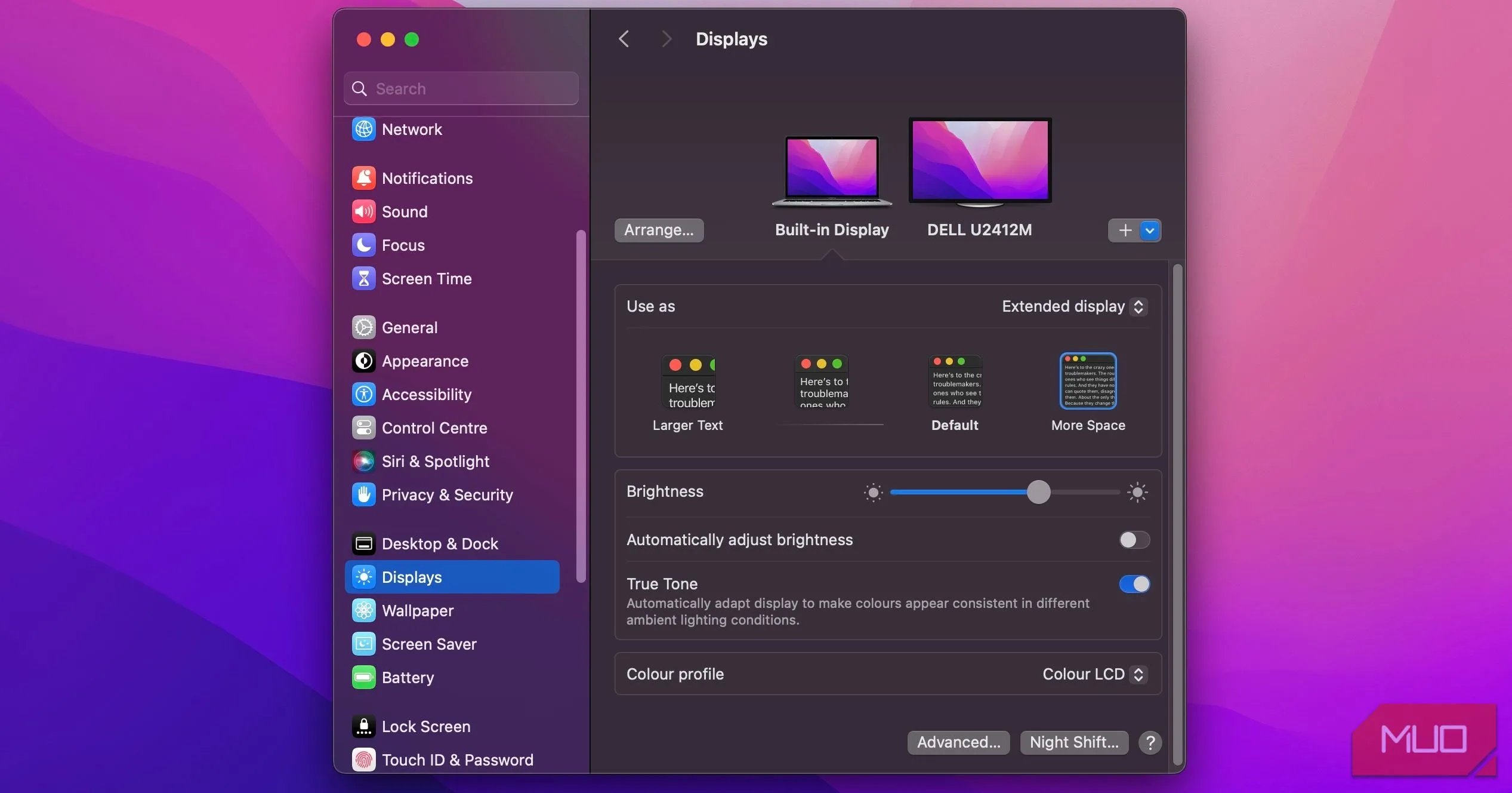 Cài đặt hiển thị trên macOS Sonoma