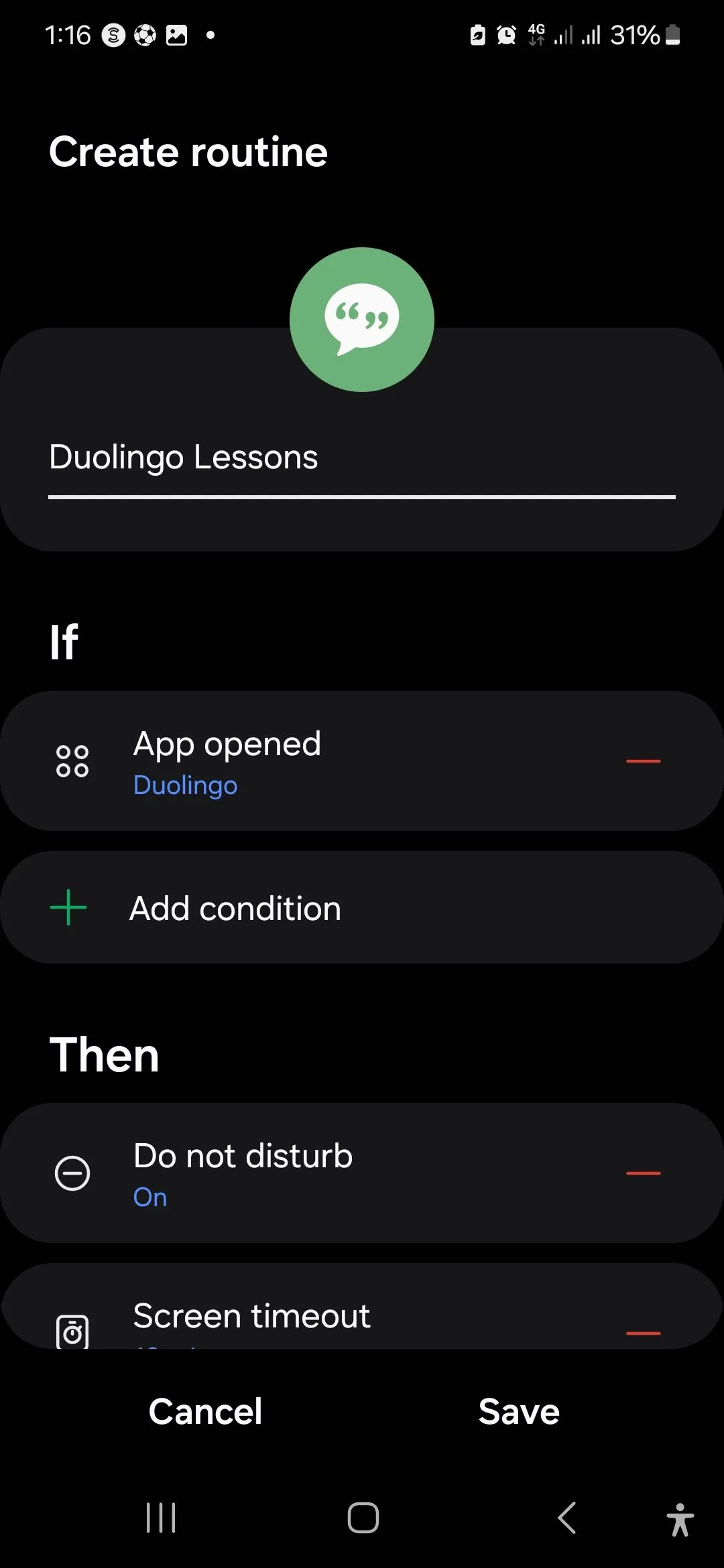 Cài đặt Quy trình Học Duolingo (Duolingo Lessons Routine) trên thiết bị Samsung