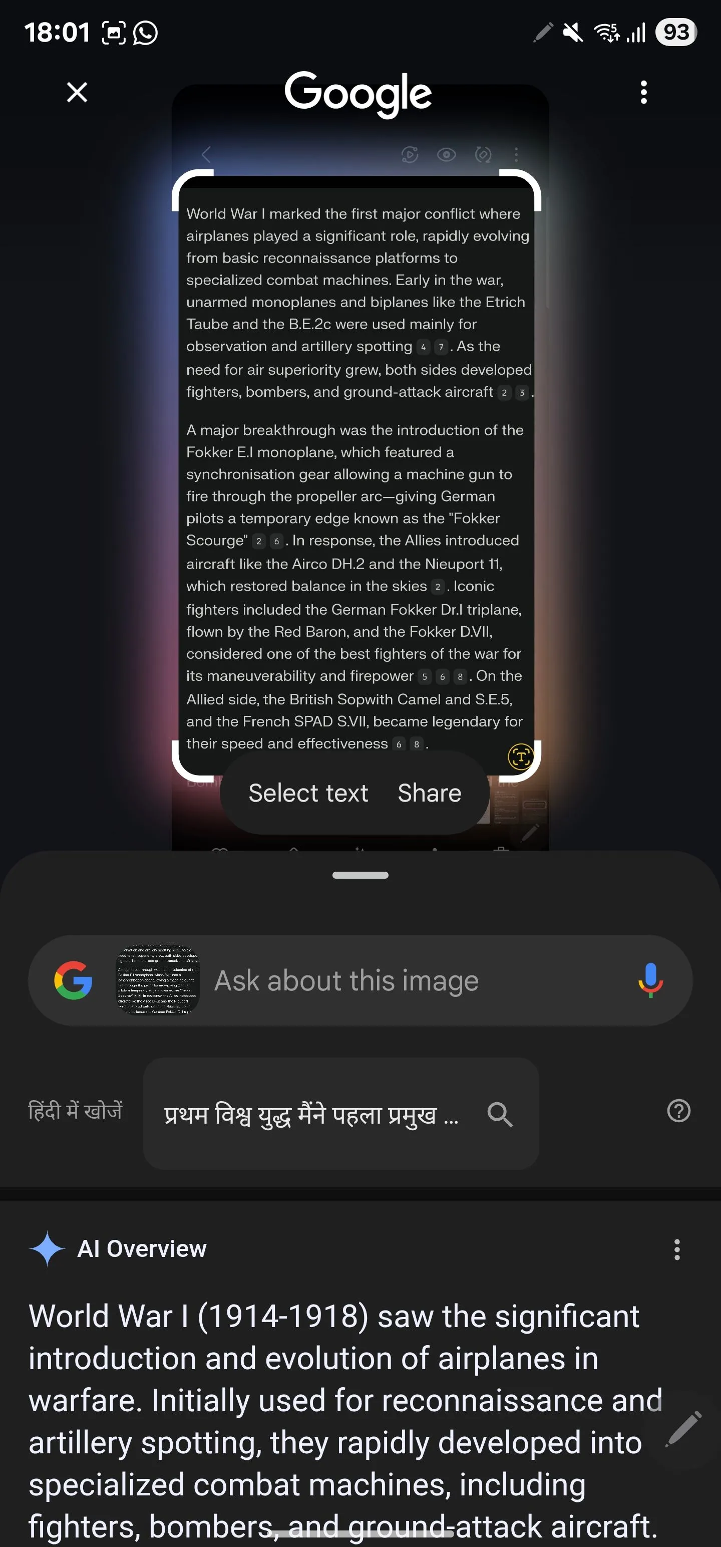 Chọn văn bản để tóm tắt nhanh chóng với Circle to Search