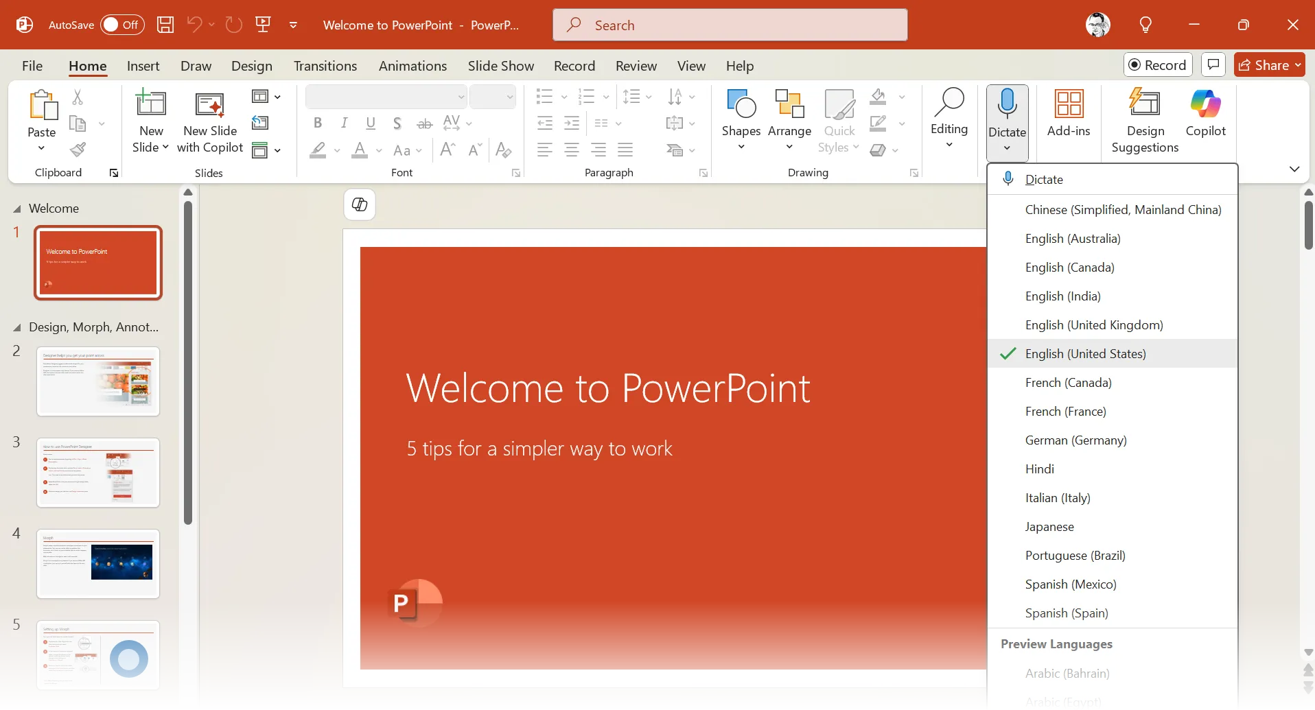 Chức năng Chuyển ghi âm trong Microsoft Office