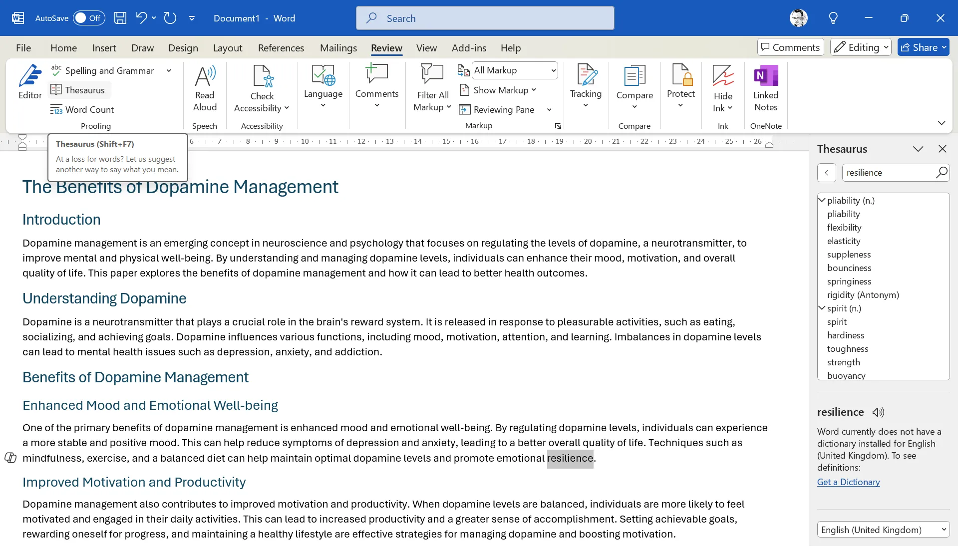 Công cụ Từ điển Đồng nghĩa trong Microsoft Office