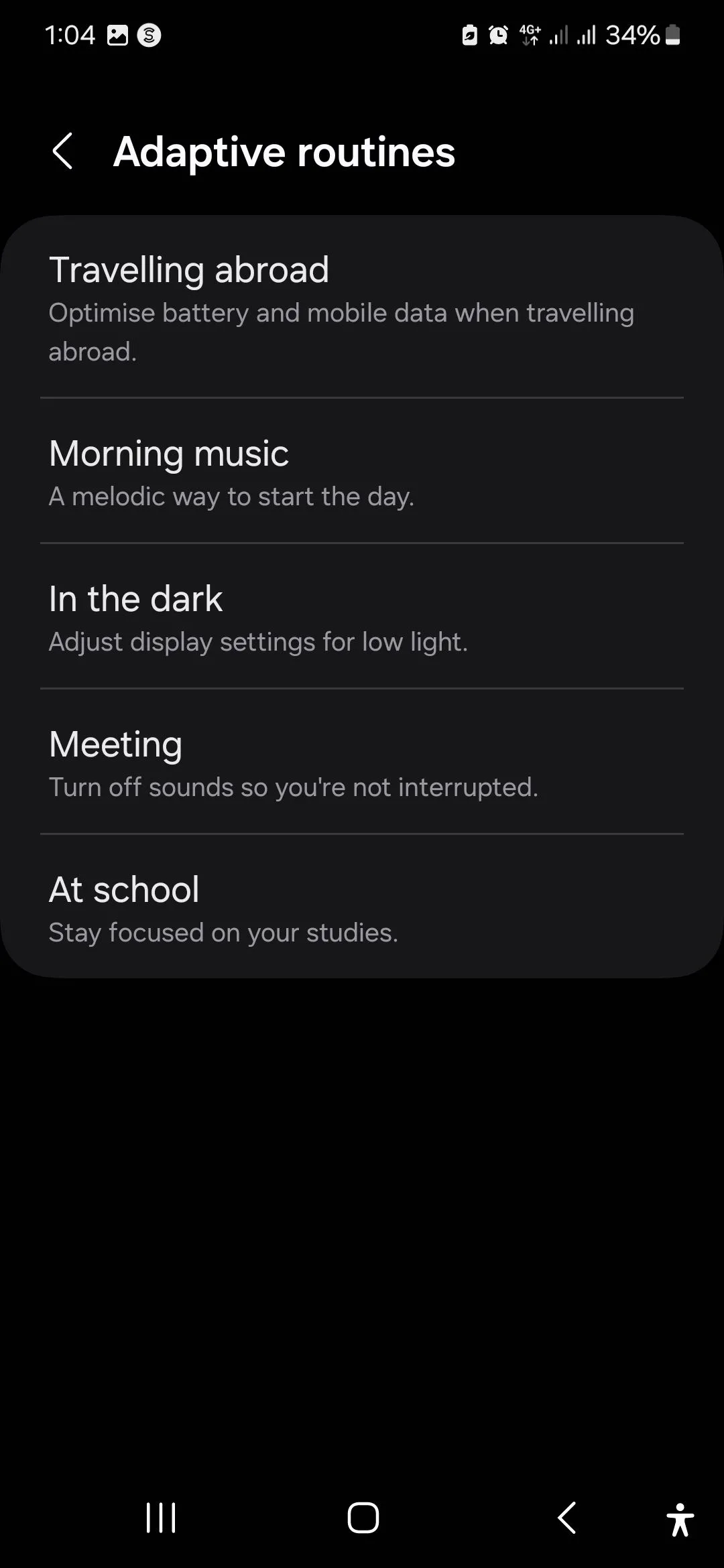 Danh sách các Quy trình thích ứng (Adaptive routines) trong ứng dụng Samsung Modes và Routines