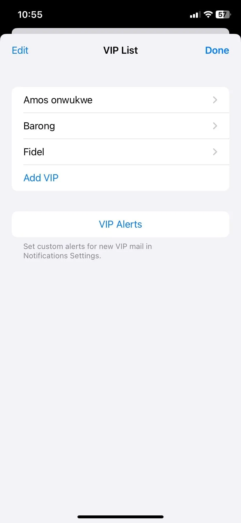 Danh sách danh bạ VIP trong ứng dụng Apple Mail