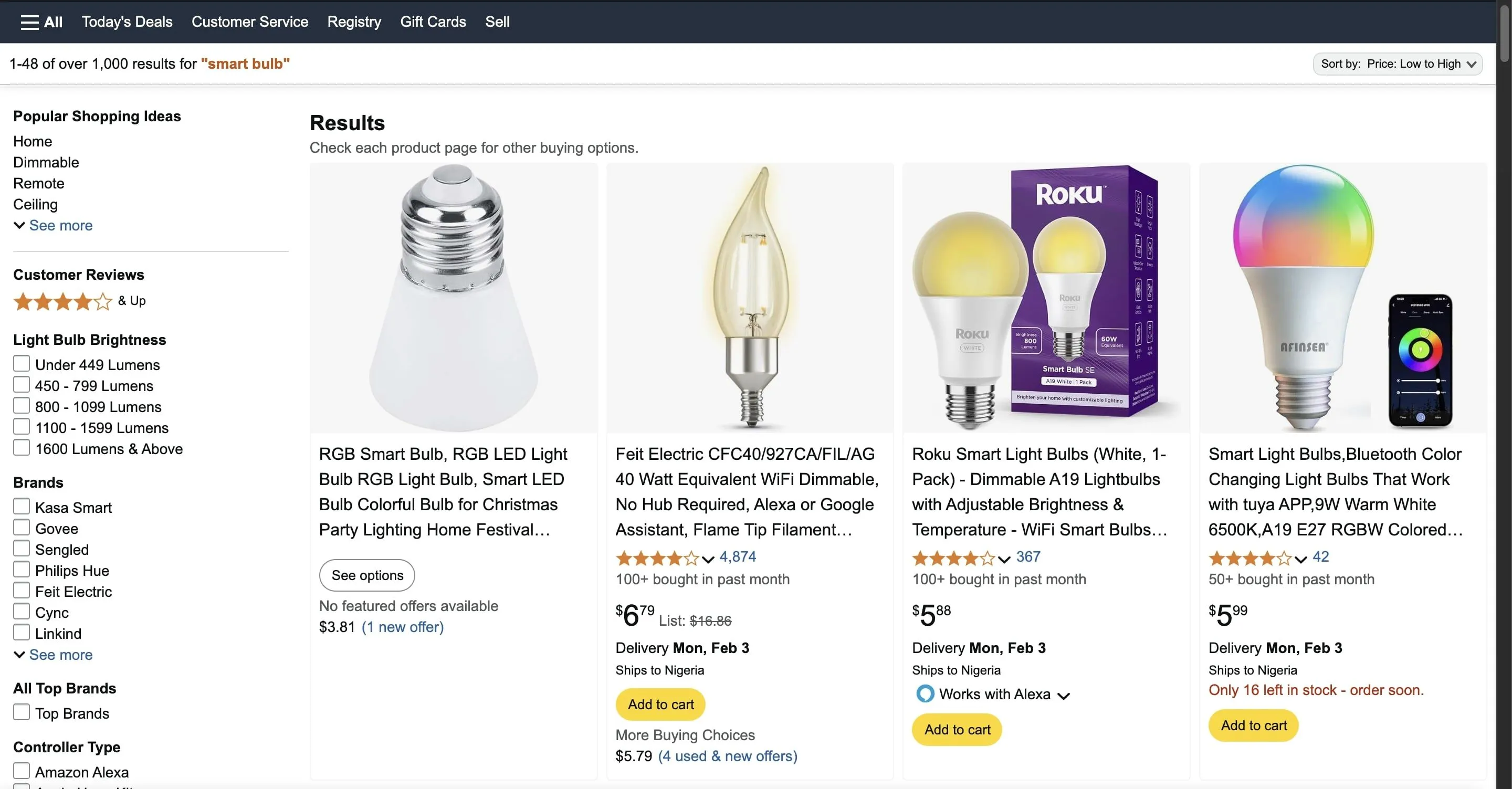 Giá bán bóng đèn thông minh giá rẻ trên Amazon, minh họa sự hấp dẫn về chi phí