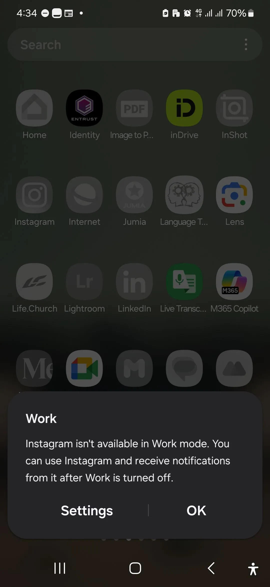 Hiển thị ứng dụng bị hạn chế truy cập khi Chế độ Làm việc được bật trên Samsung