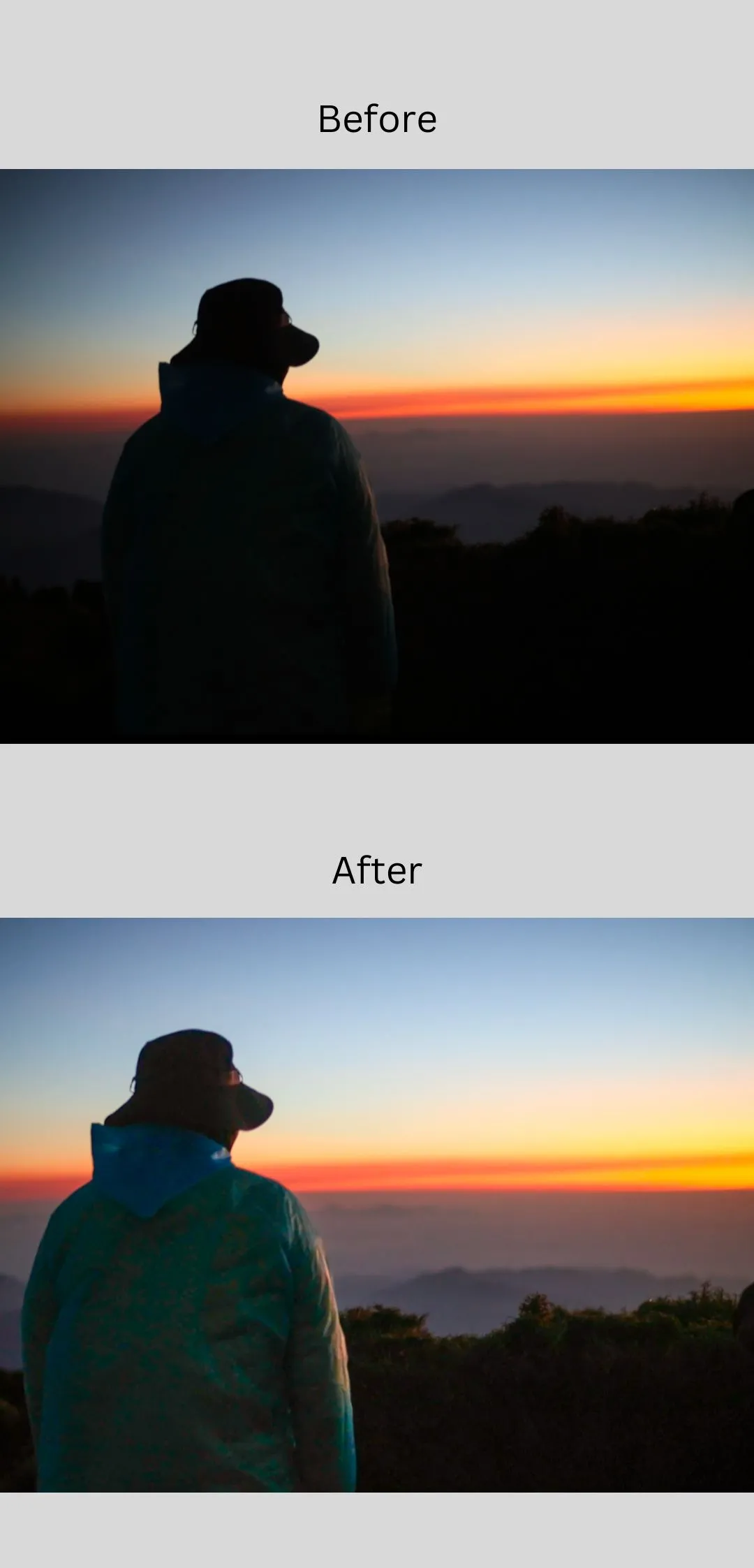 Hiệu ứng trước và sau khi chỉnh sửa ảnh bằng Adobe Lightroom Mobile.