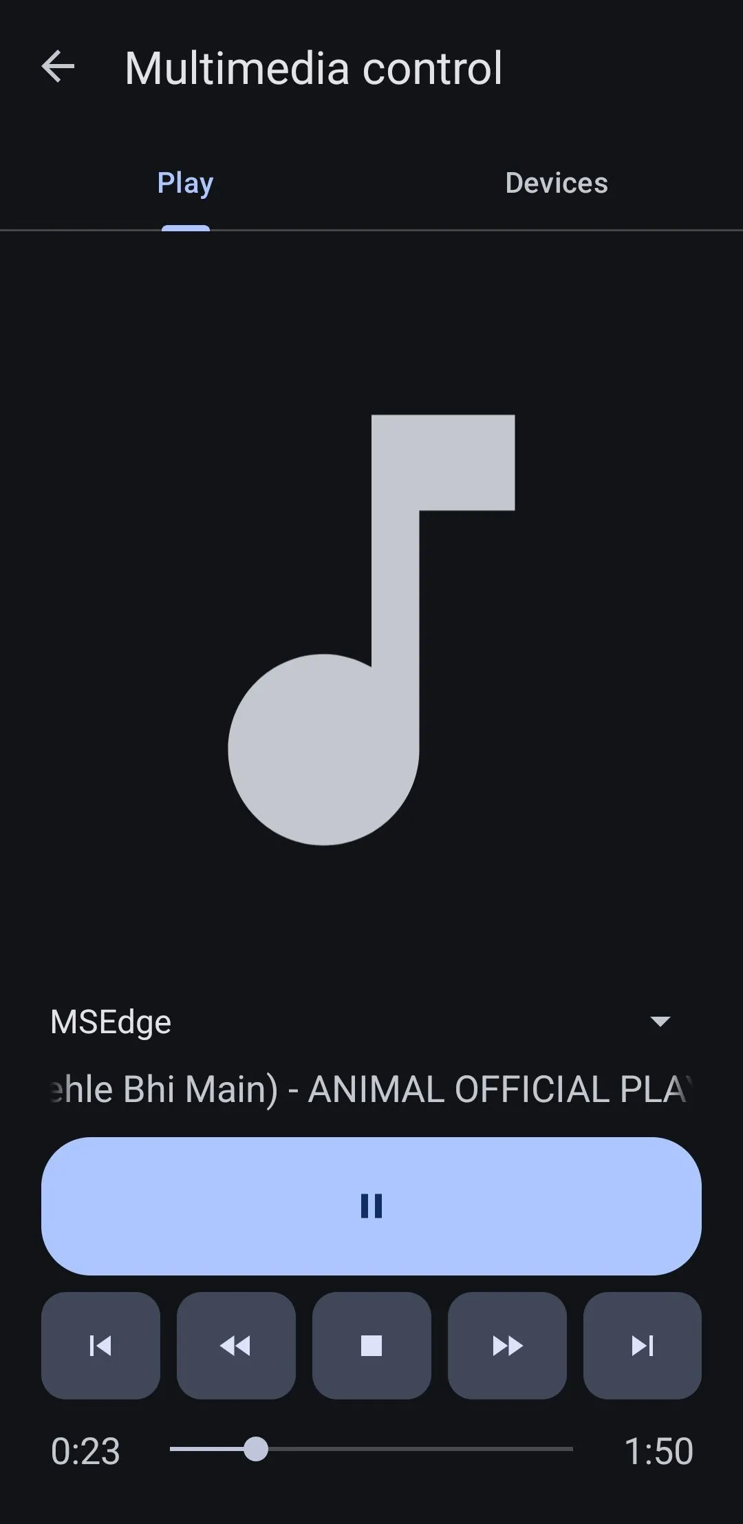 KDE Connect Android: Giao diện điều khiển trình phát media từ điện thoại