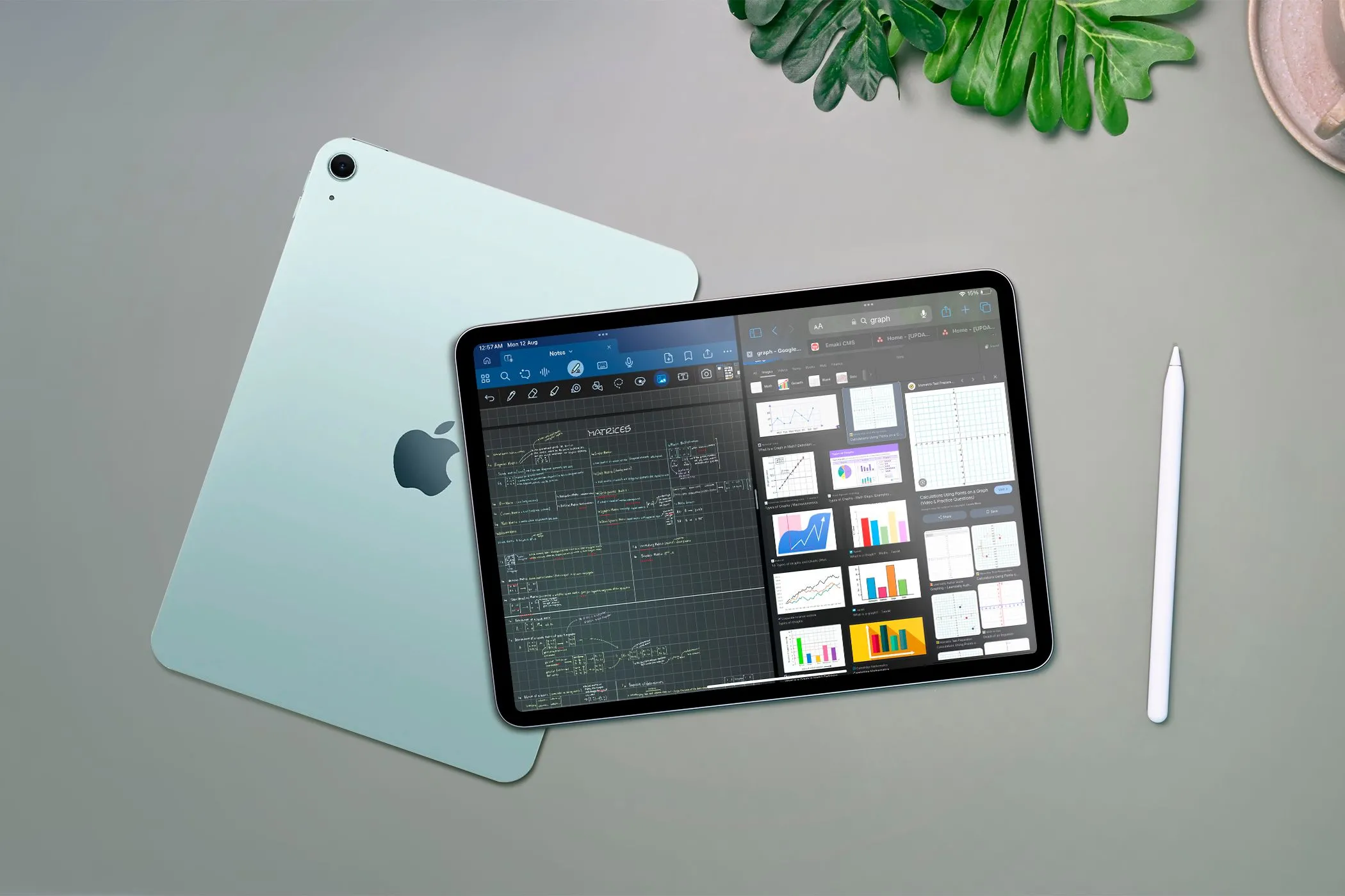Màn hình iPad hiển thị chế độ đa nhiệm với hai ứng dụng chia đôi màn hình
