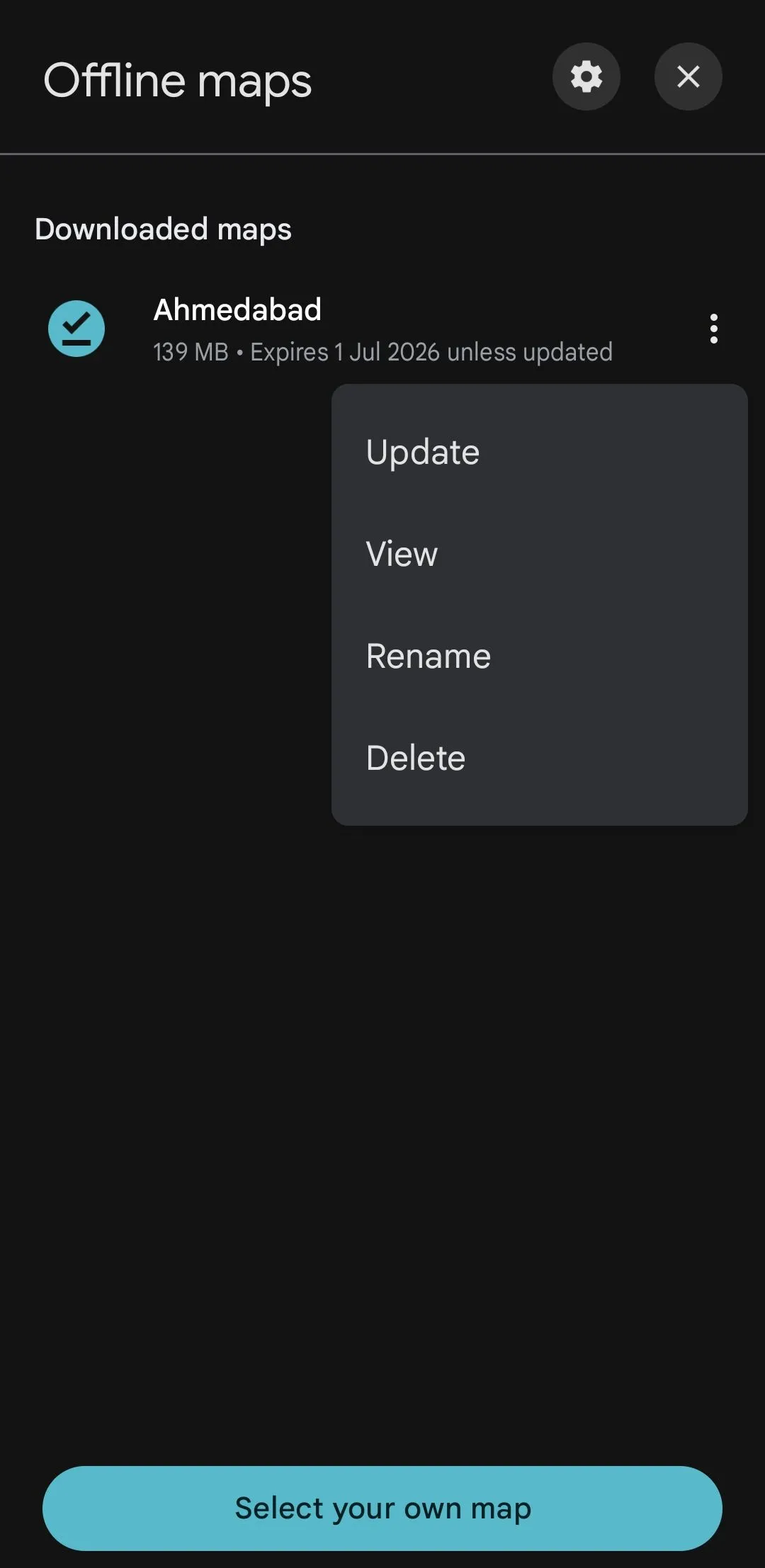 Menu &quot;Offline maps&quot; (Bản đồ ngoại tuyến) trong cài đặt ứng dụng Google Maps.