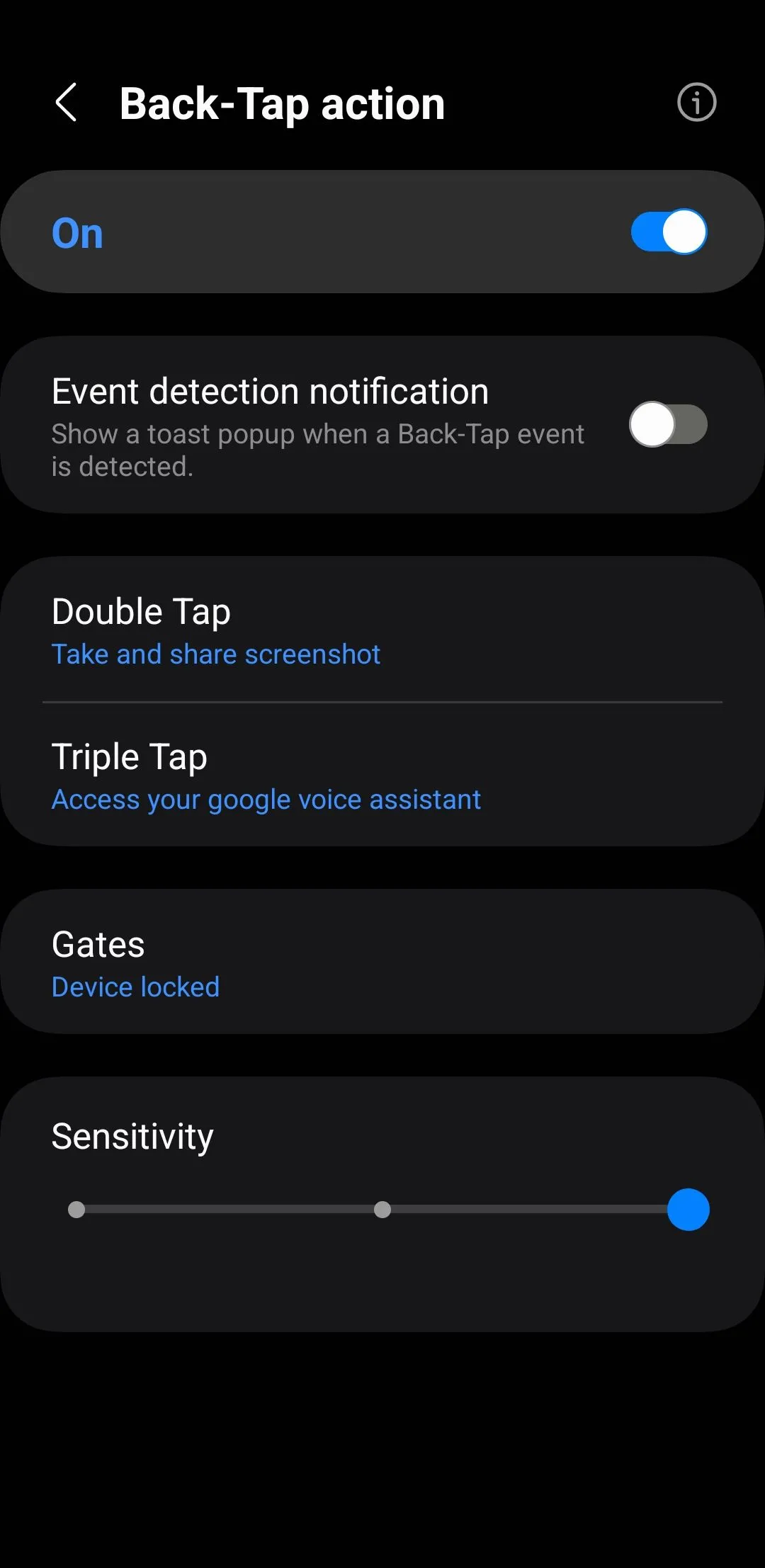 Menu tùy chỉnh cử chỉ chạm lưng (Back Tap) trên điện thoại Samsung thông qua module RegiStar của Good Lock.