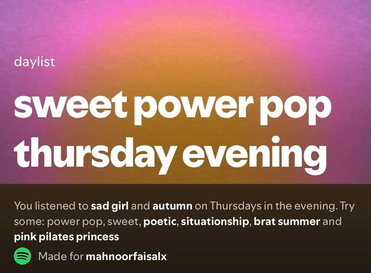 Playlist Spotify Daylist sweet power pop buổi tối thứ Năm