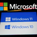 So sánh giao diện Windows 11 và Windows 10 với logo Microsoft