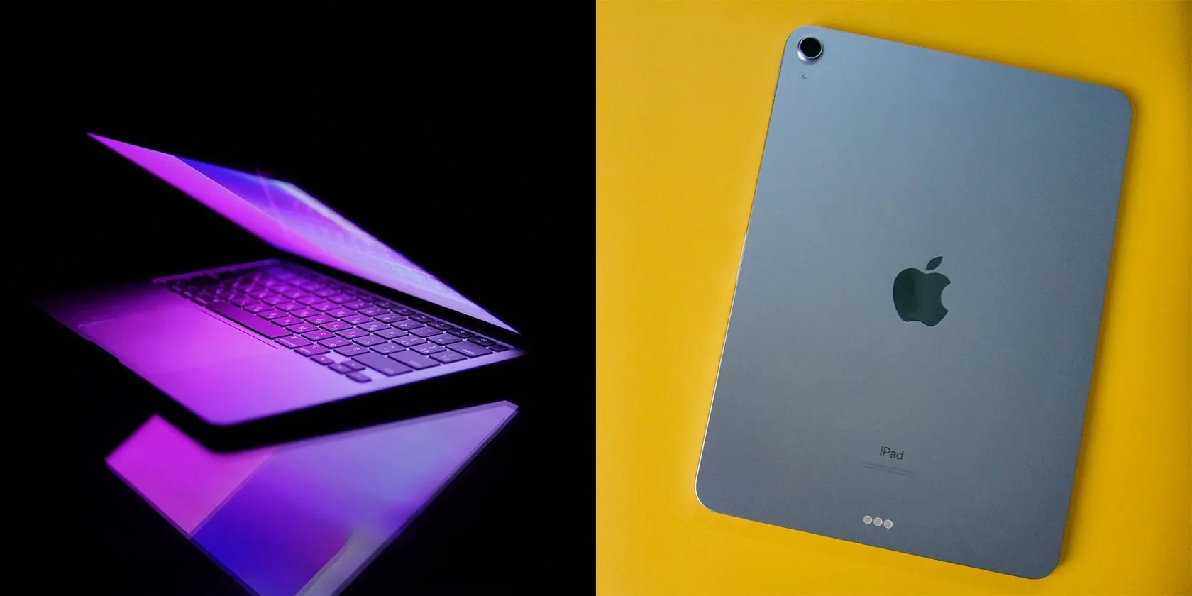 So sánh trực quan hai thiết bị MacBook Air M1 và iPad Air M1 đặt cạnh nhau