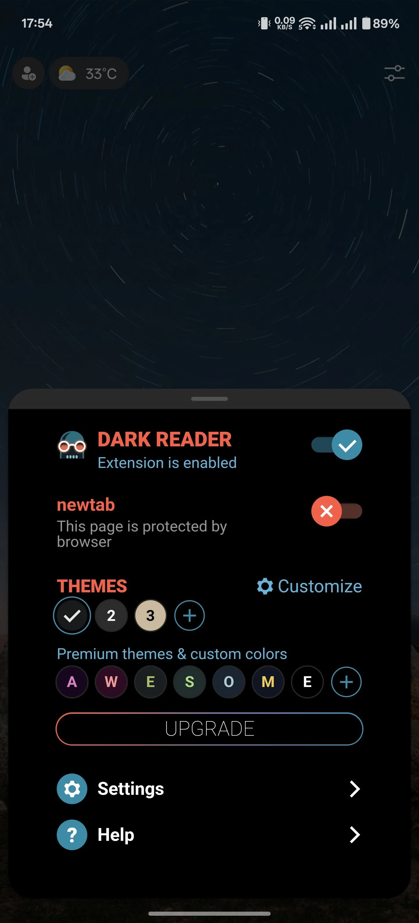 Tùy chỉnh cài đặt cho tiện ích Dark Reader trên Edge Android