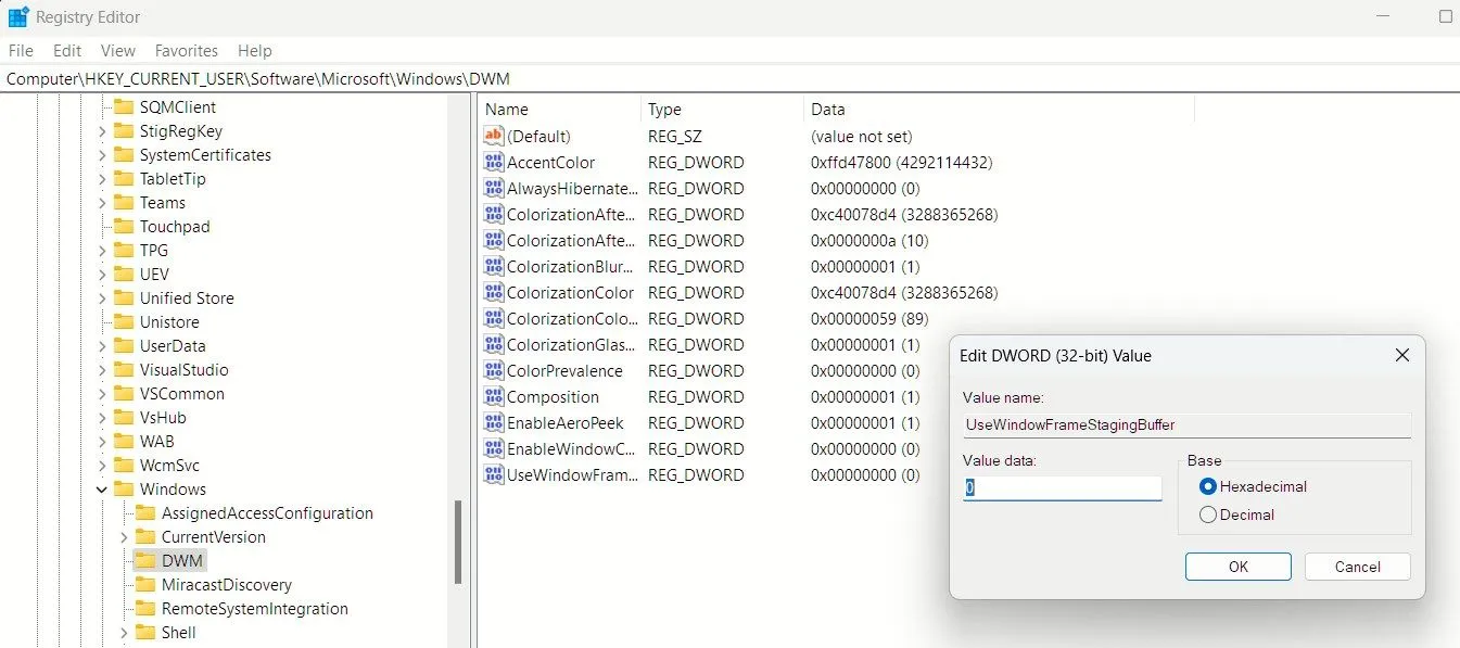 Vô hiệu hóa tính năng bo tròn góc cửa sổ ứng dụng trong Windows 11.