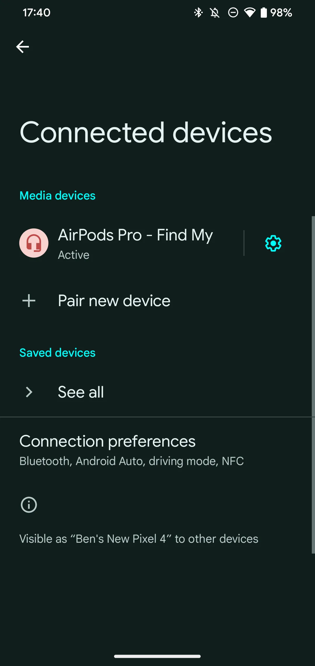 AirPods đã được ghép nối thành công với điện thoại Android trong cài đặt Bluetooth