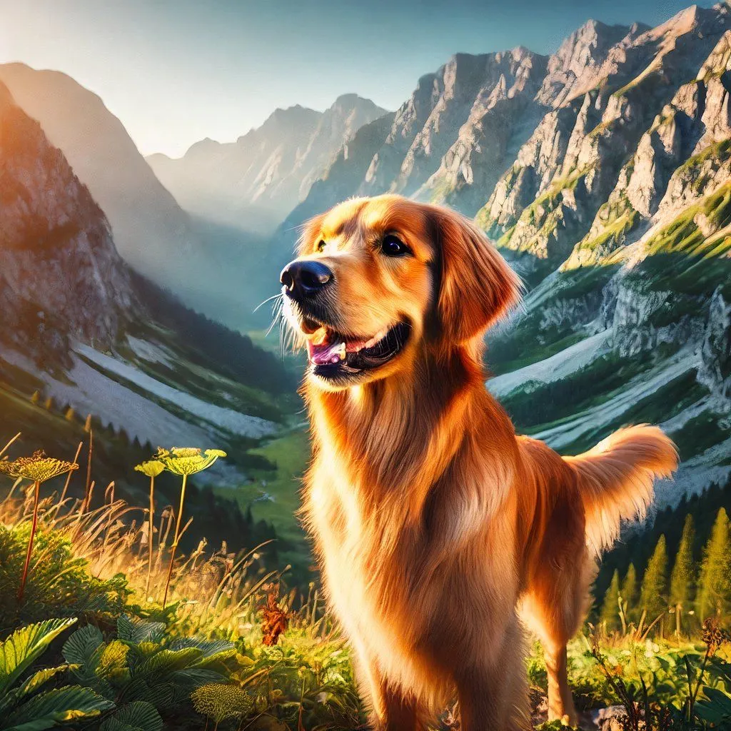 Ảnh chó Golden Retriever trong núi do DALL-E tạo, trông chưa chân thực