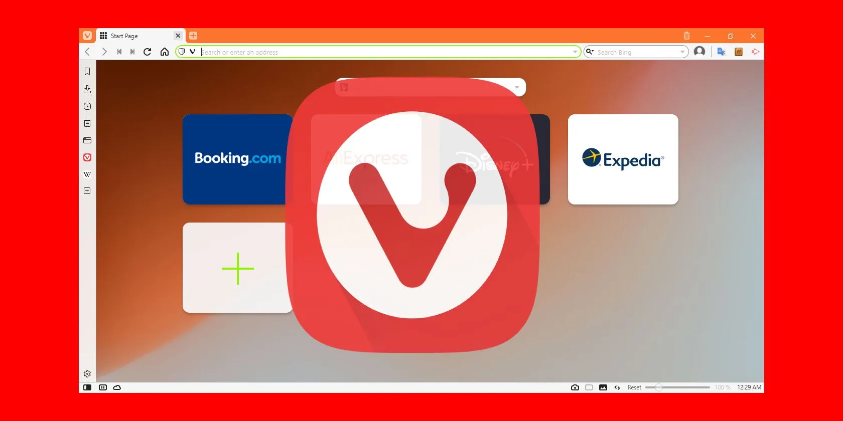Ảnh chụp màn hình giao diện trình duyệt Vivaldi kèm logo