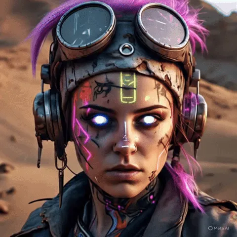 Ảnh động GIF nữ cyberpunk trong sa mạc