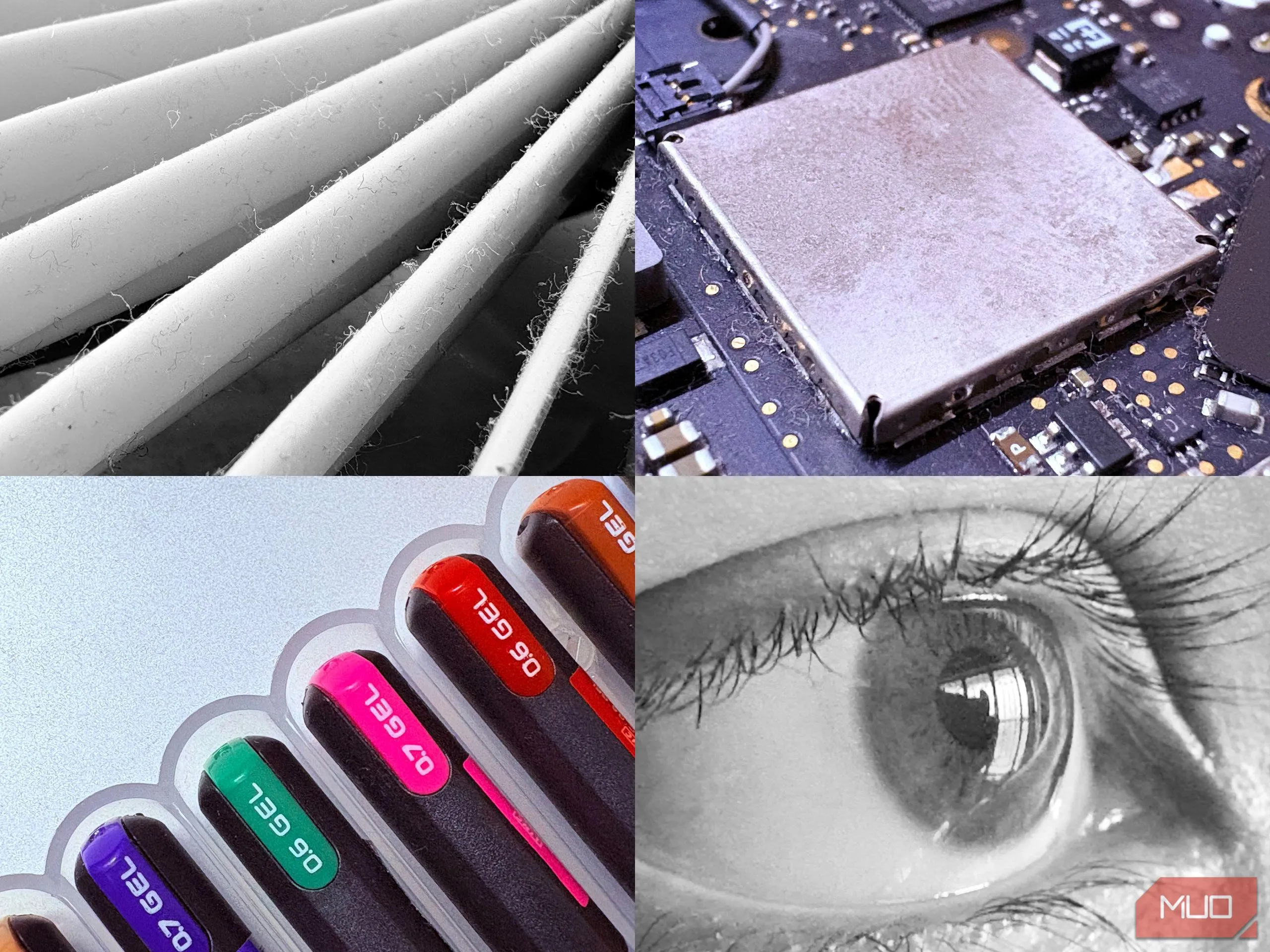 Ảnh macro chi tiết đầu bút chì và ốc vít chụp từ iPhone 16