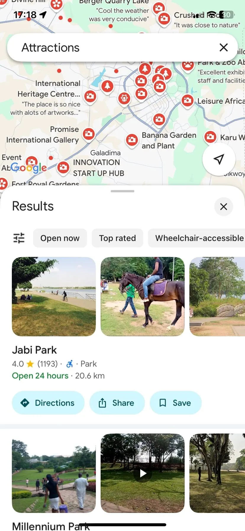 Bản đồ Google Maps hiển thị các điểm tham quan ở Abuja