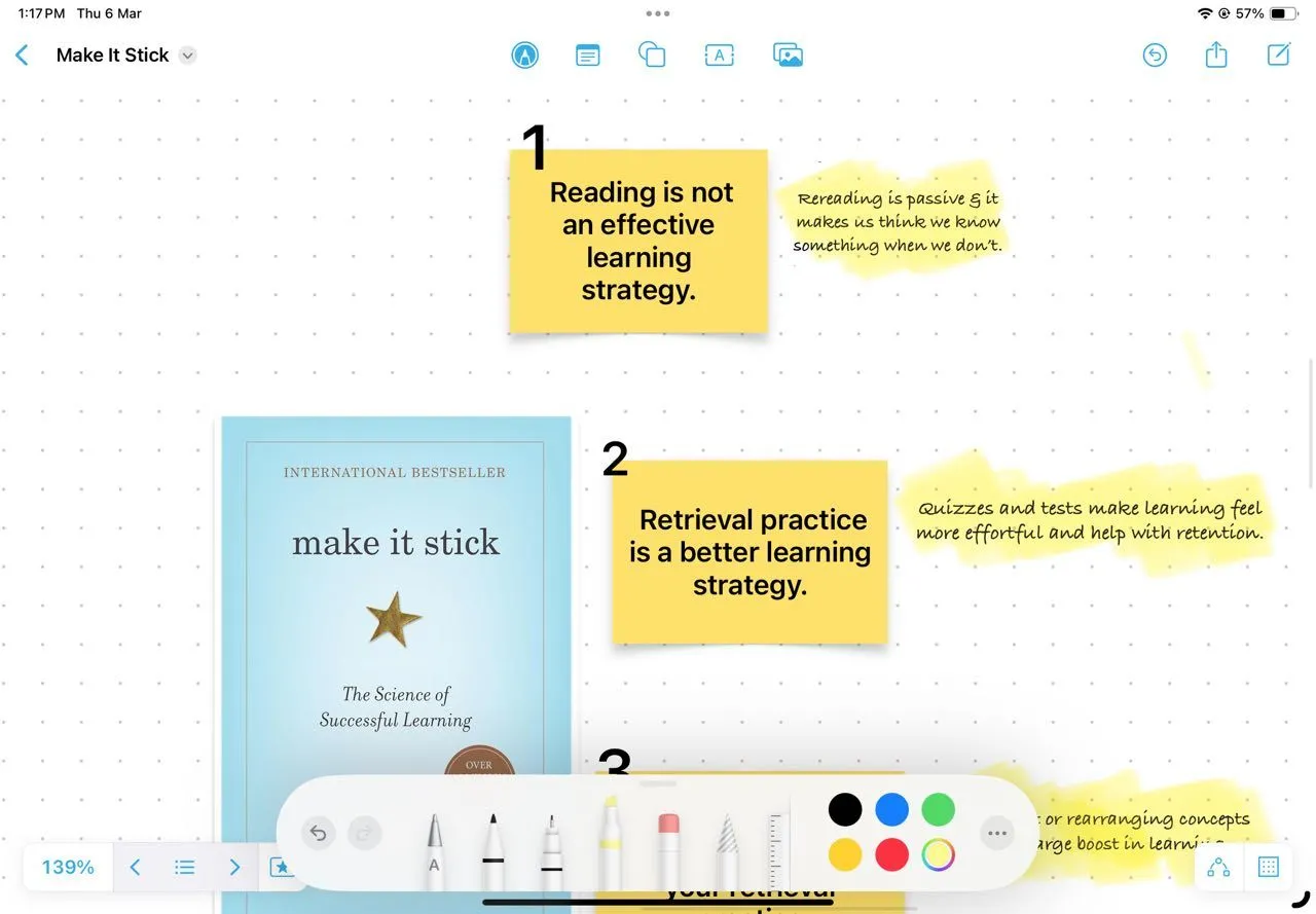 Bản đồ nội dung sách với các chương được đánh dấu bằng Sticky Notes trên Freeform