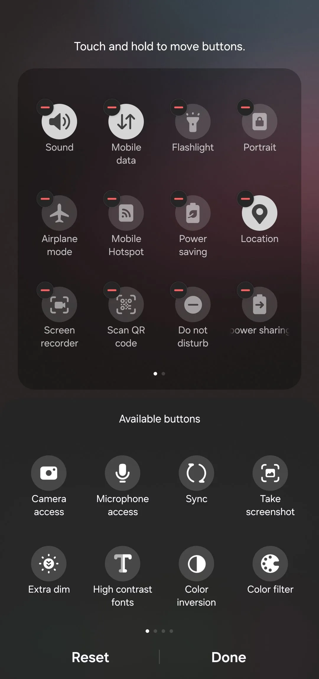 Bảng cài đặt nhanh (Quick Settings) trên Android ở chế độ chỉnh sửa để tùy biến phím tắt