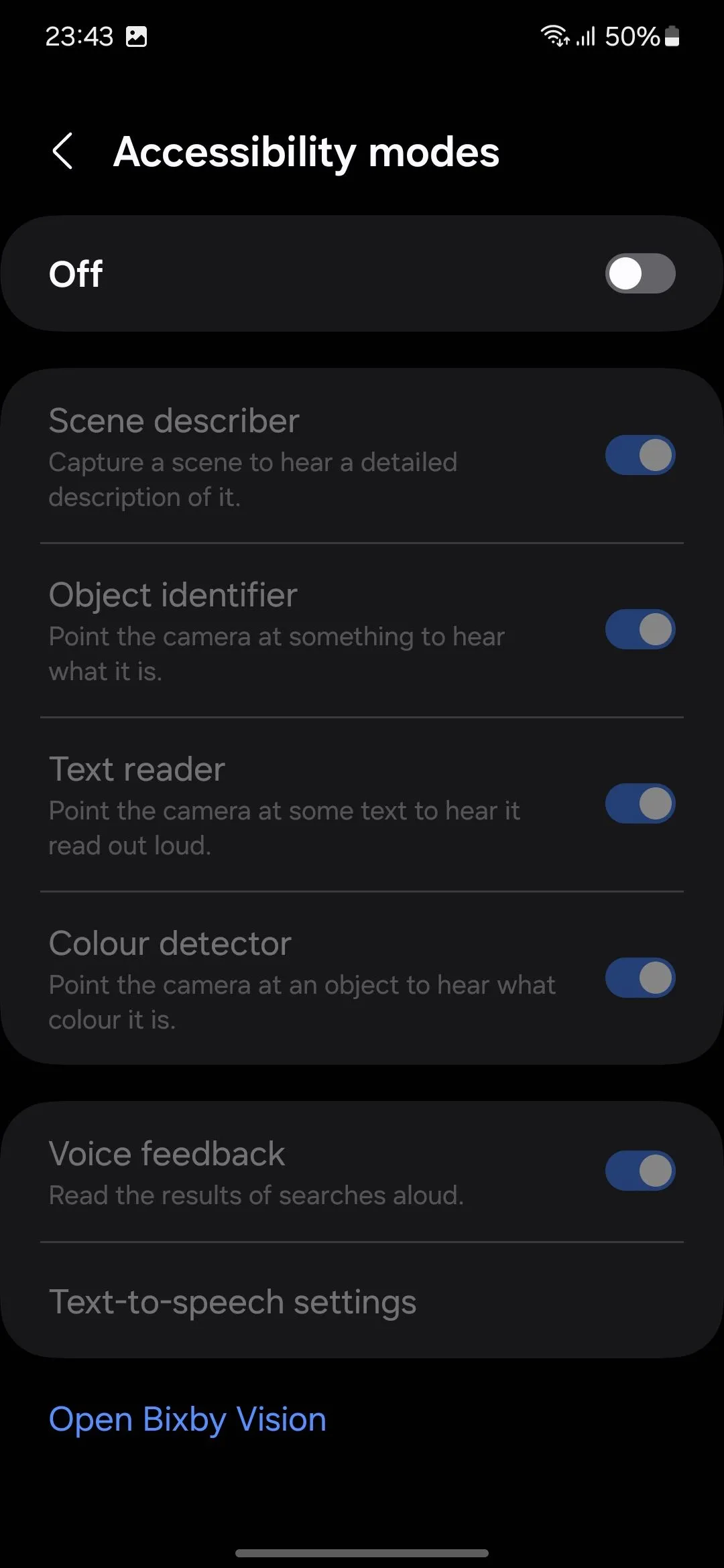 Bật chế độ hỗ trợ tiếp cận Bixby Vision trong cài đặt điện thoại Samsung
