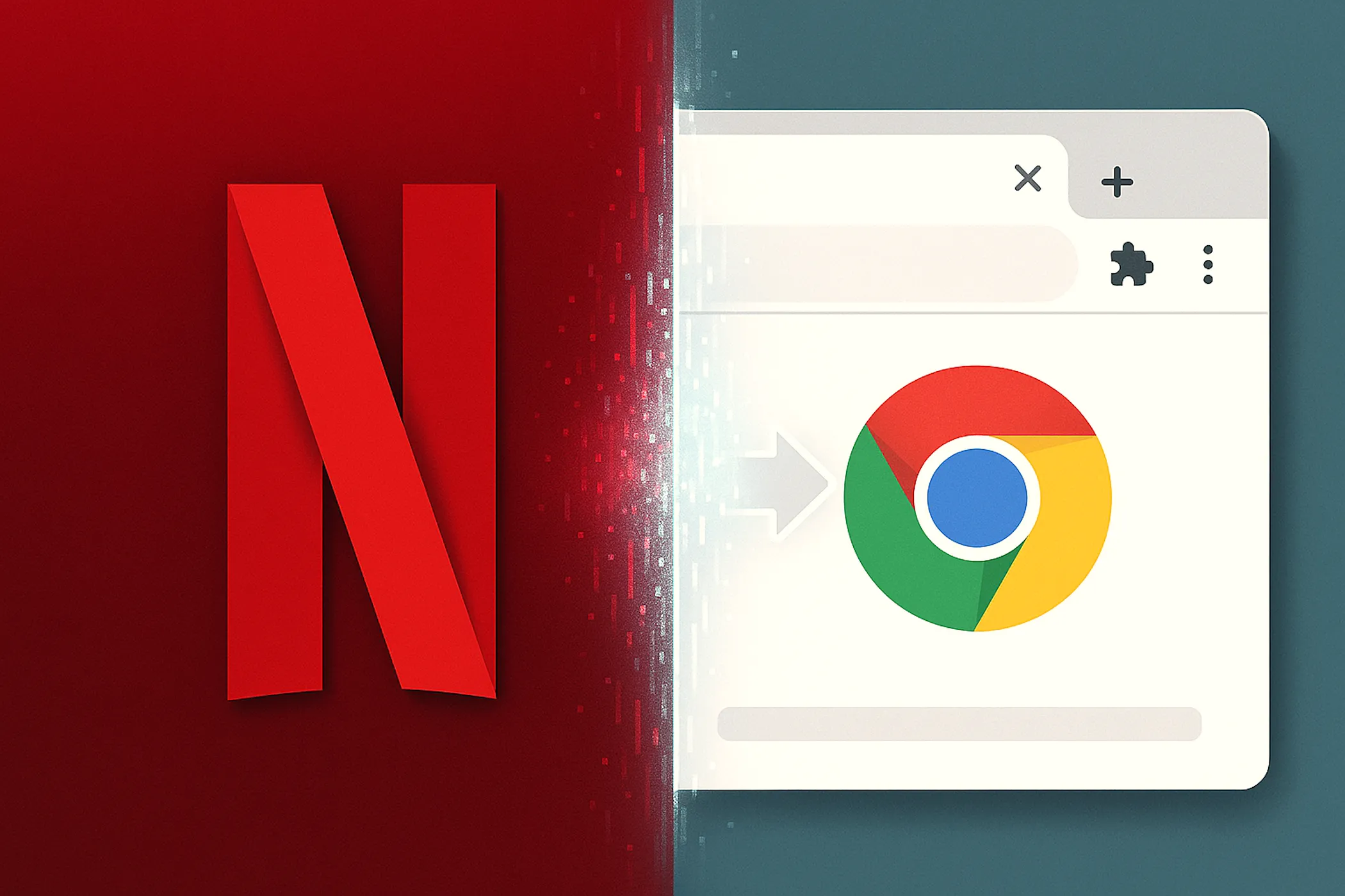 Biểu tượng Netflix và logo Chrome trong cửa sổ trình duyệt