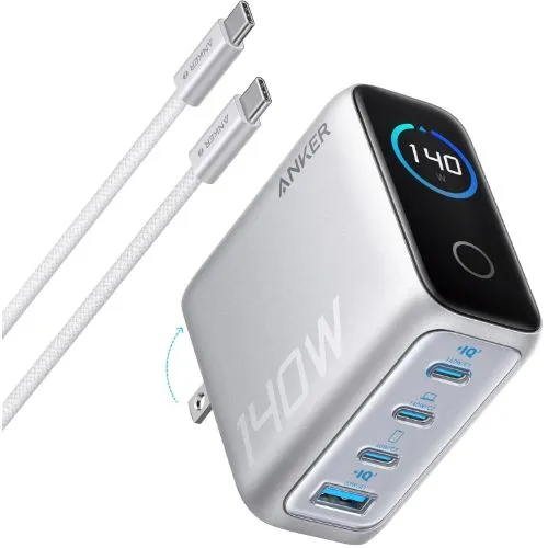 Bộ sạc Anker 140W với màn hình hiển thị trực quan và thiết kế nhỏ gọn