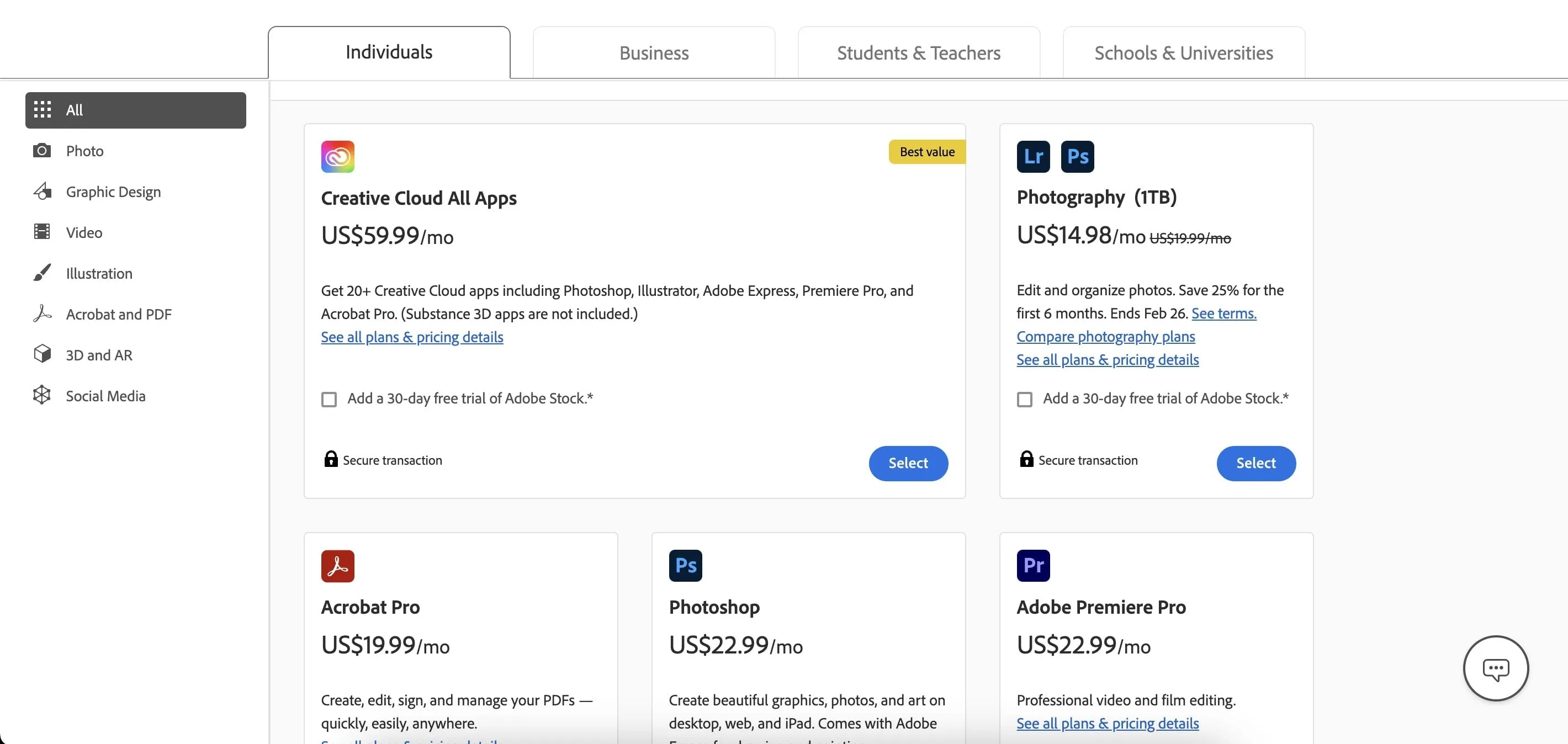 Các biểu tượng ứng dụng Adobe Creative Cloud, minh họa gói đăng ký phần mềm theo tháng
