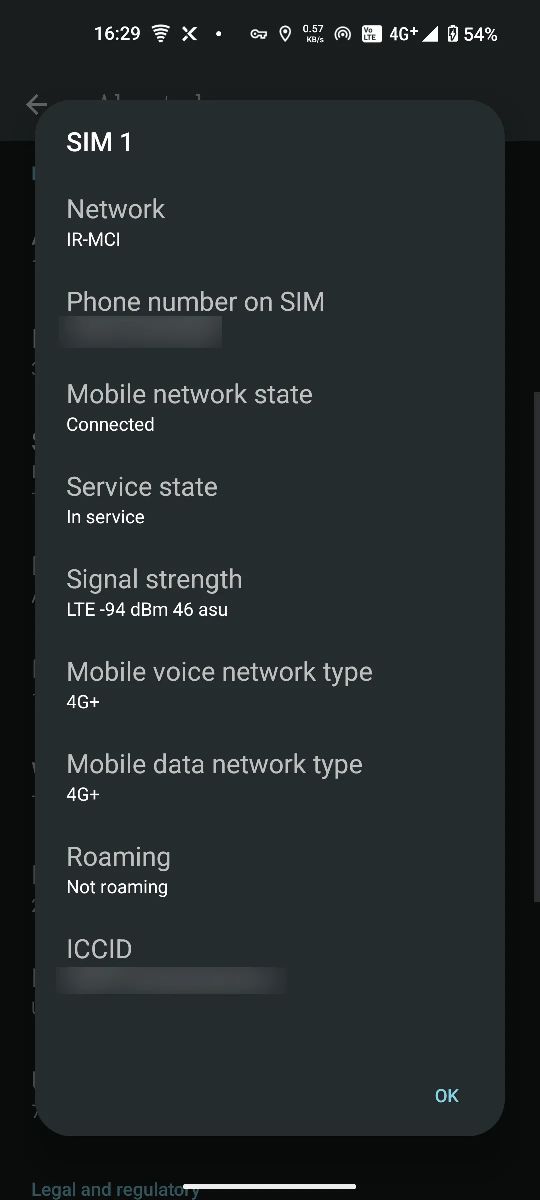 Các chỉ số đo lường tín hiệu sóng trên Nothing Phone, bao gồm RSRP, RSRQ