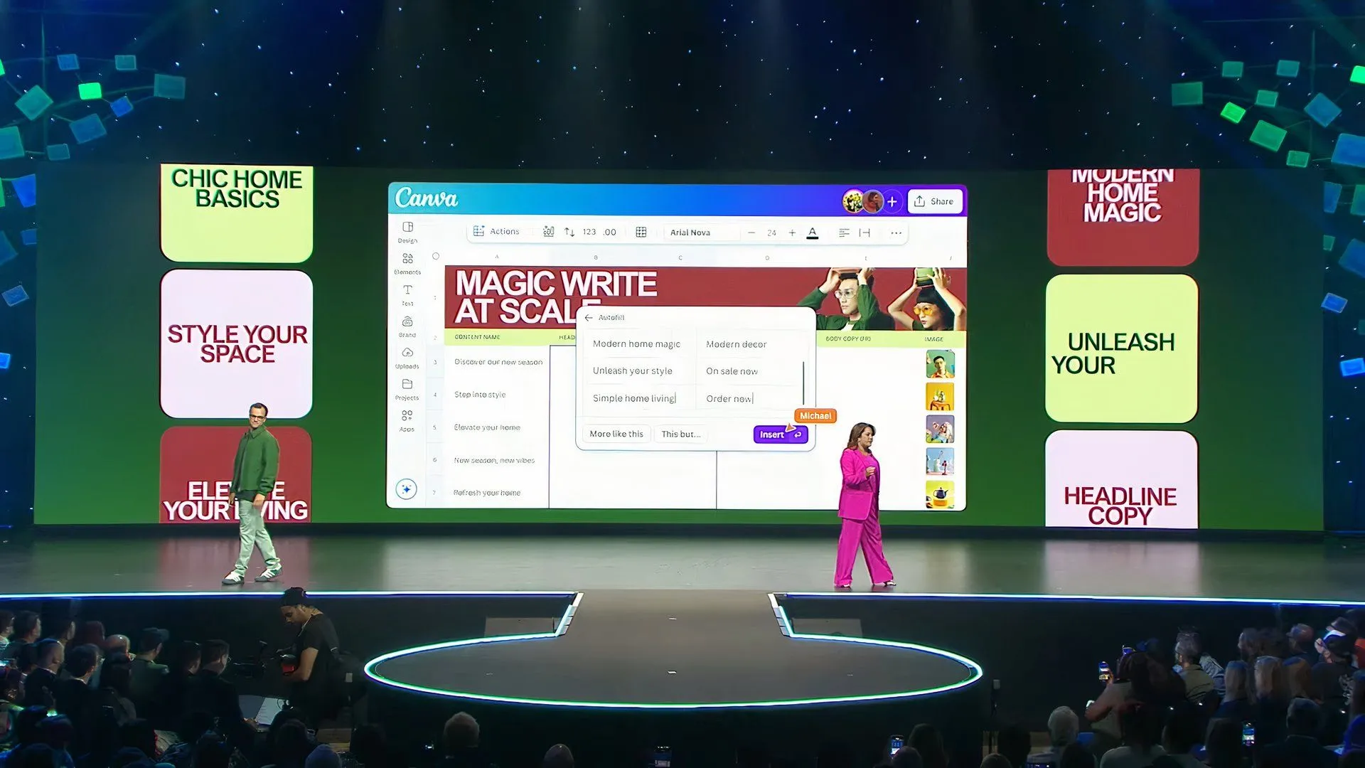 Các diễn giả giải thích về Magic Studio at Scale trên màn hình lớn