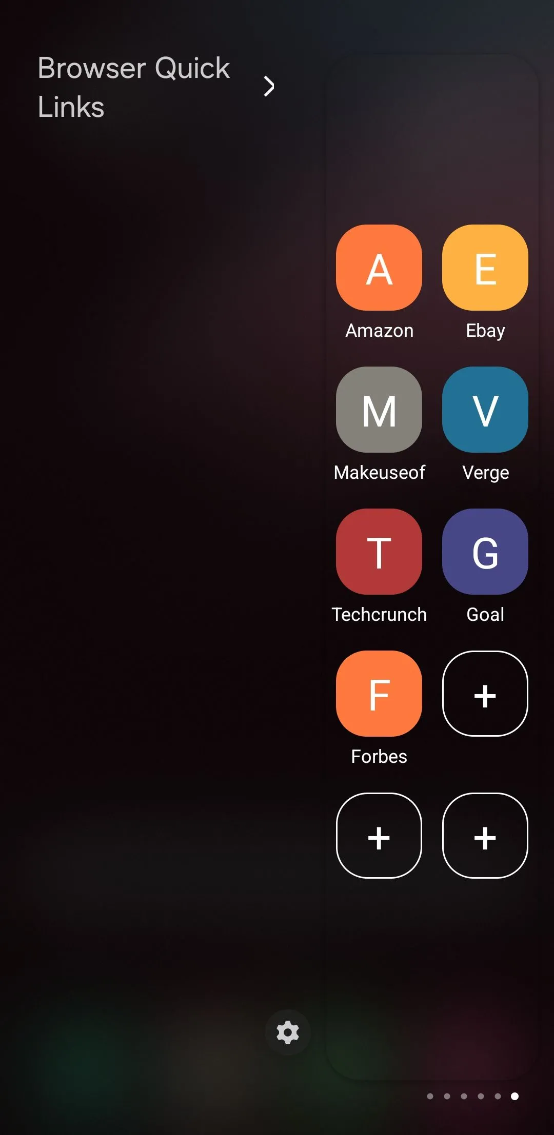 Các phím tắt website yêu thích được thêm vào Edge Panel trên điện thoại Samsung để truy cập nhanh