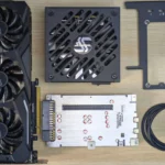 Các thành phần thiết yếu để lắp đặt eGPU tại nhà, bao gồm card đồ họa, bộ nguồn và dock Thunderbolt