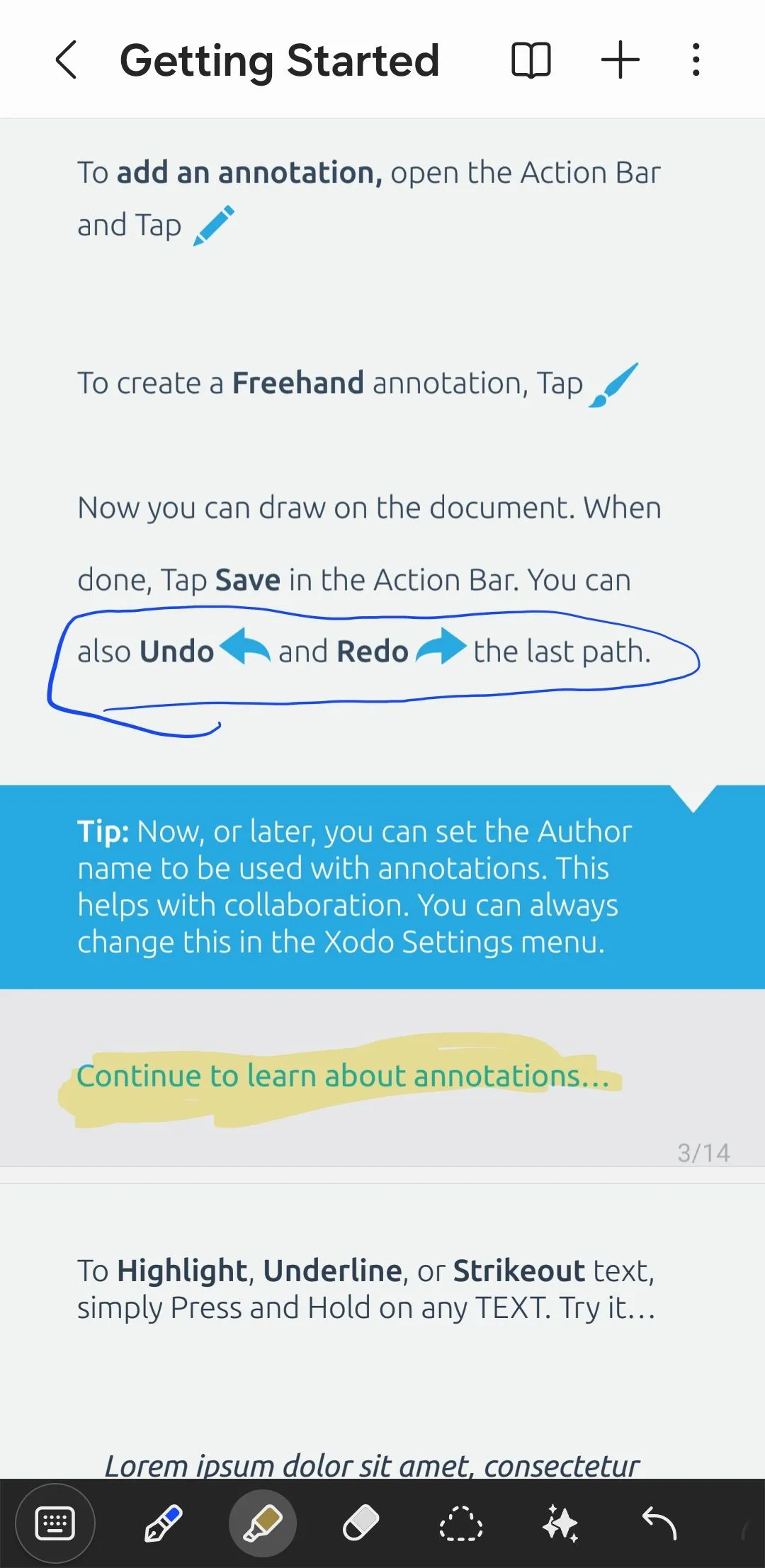 Các tùy chọn chú thích PDF trong ứng dụng Samsung Notes