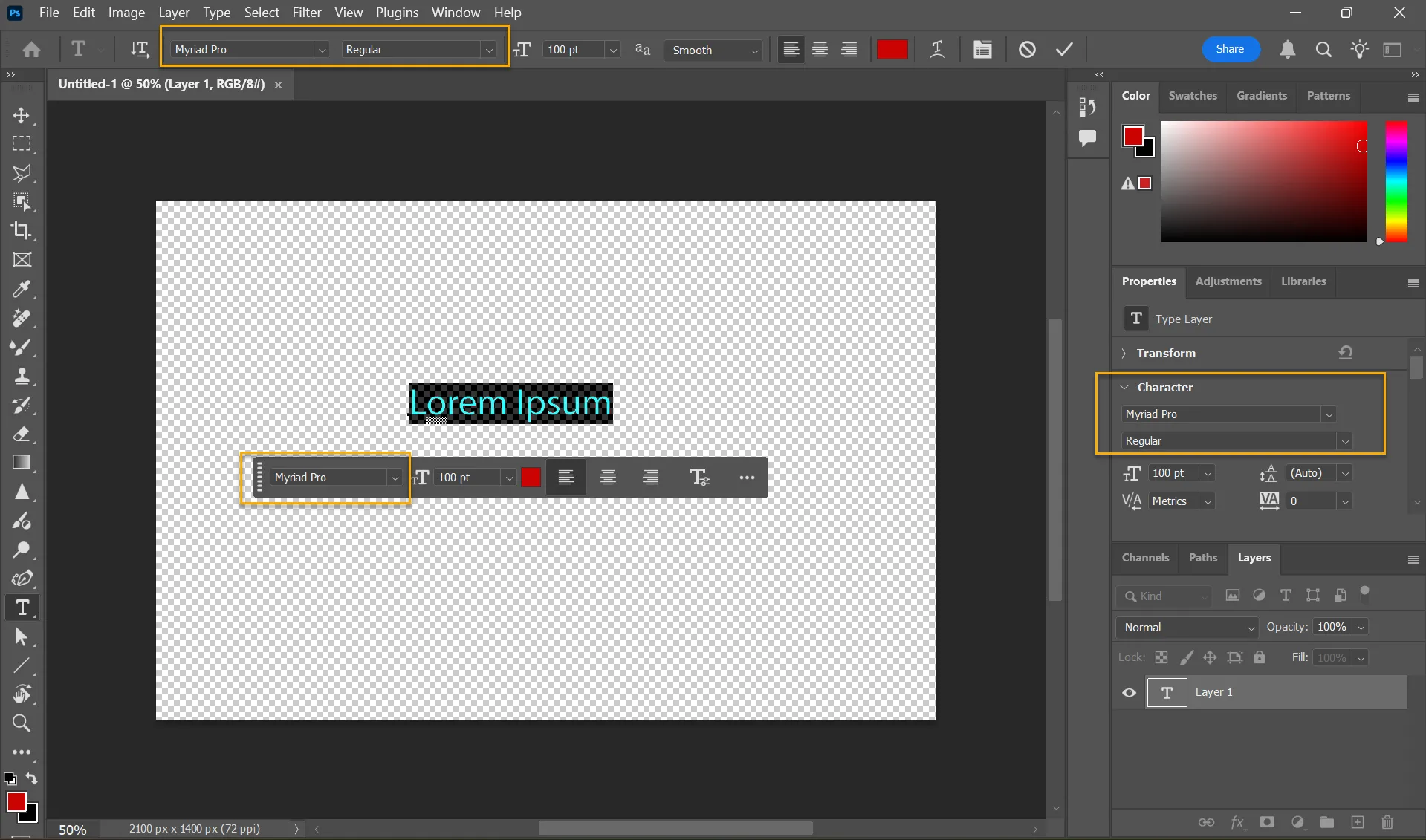 Các vị trí truy cập Font Browser trên giao diện Adobe Photoshop
