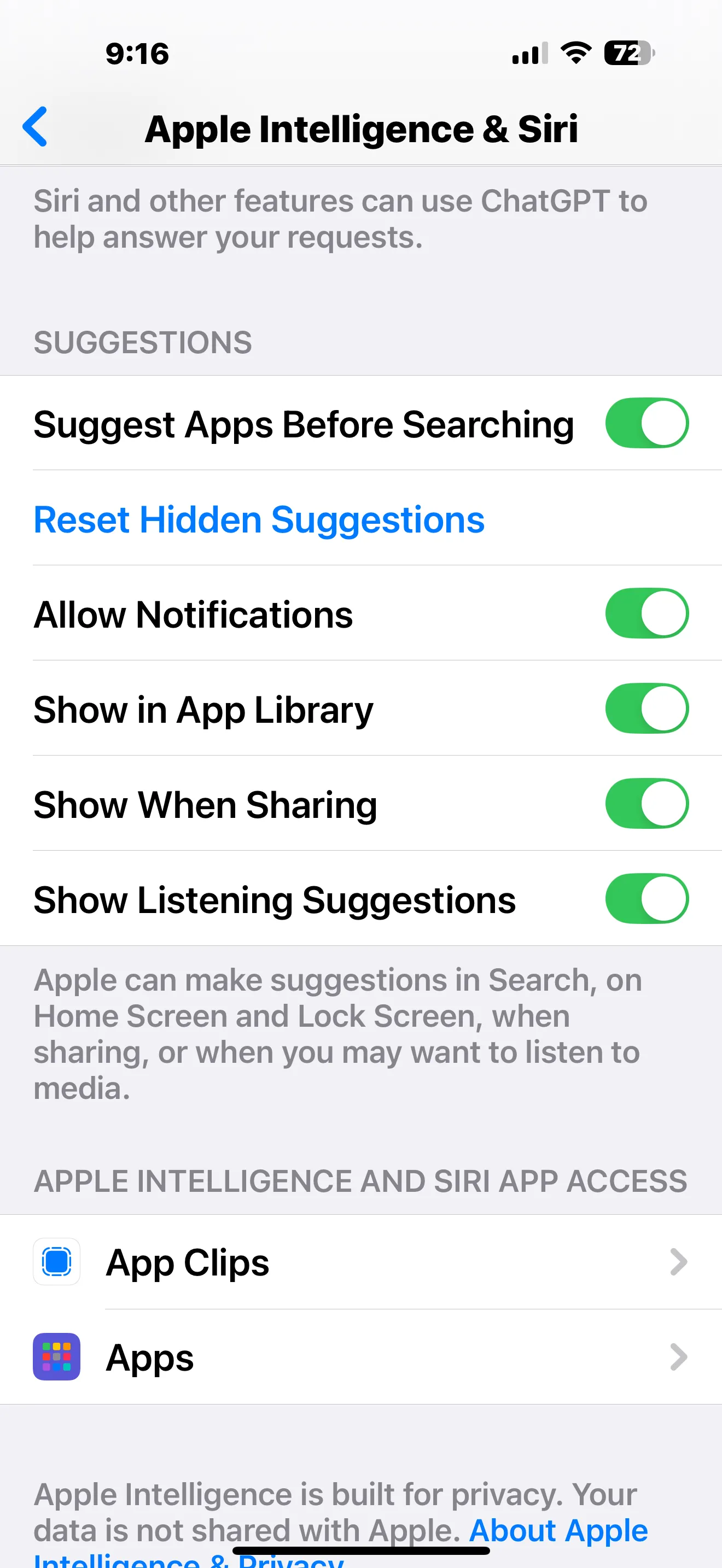 Cài đặt Apple Intelligence và tùy chọn truy cập ứng dụng