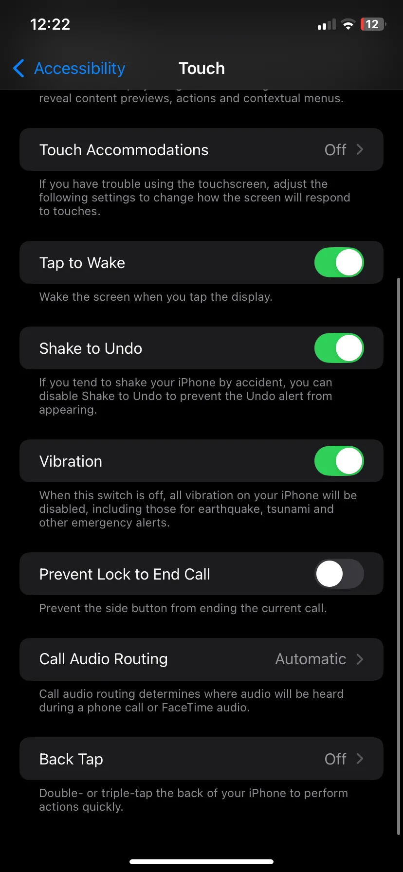 Cài đặt cảm ứng (Touch) trong mục Trợ năng (Accessibility) của ứng dụng Cài đặt iPhone