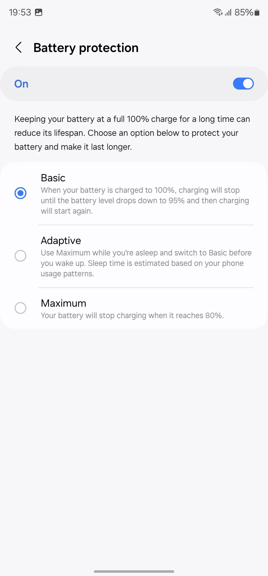 Cài đặt chế độ bảo vệ pin trên điện thoại Samsung Galaxy