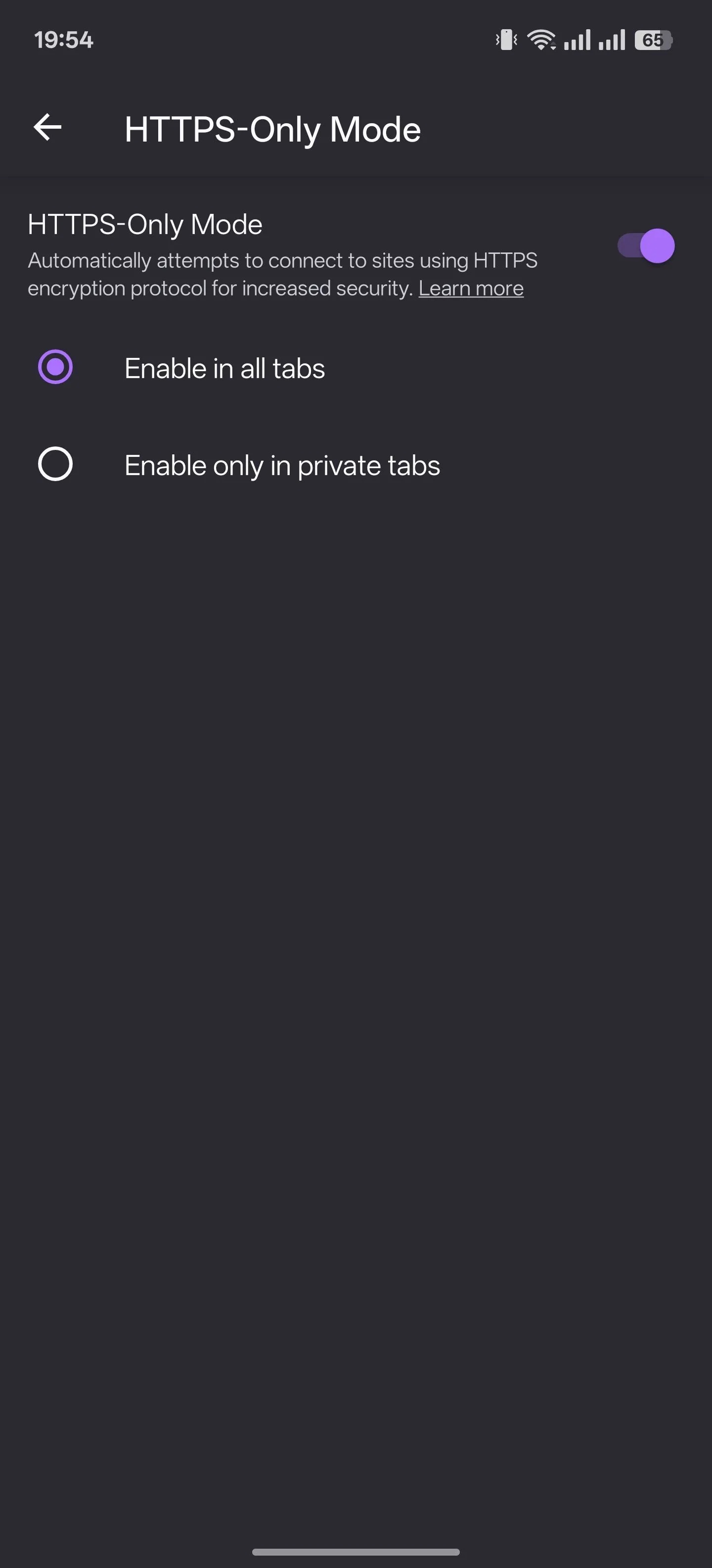 Cài đặt chế độ chỉ HTTPS của Firefox trên Android.