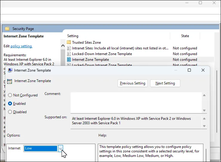 Cài đặt chính sách &quot;Mẫu vùng Internet&quot; (Internet Zone Template) trong Group Policy Editor