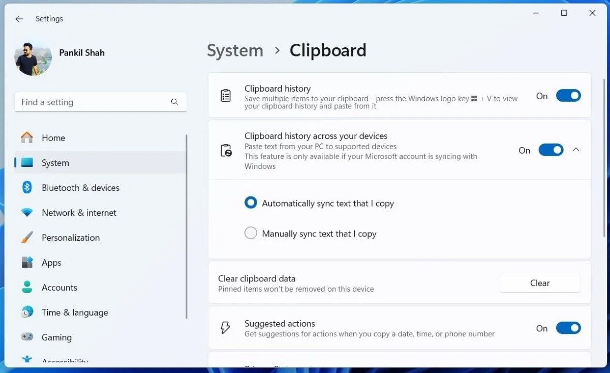 Cài đặt đồng bộ lịch sử Clipboard trên các thiết bị trong Windows 11