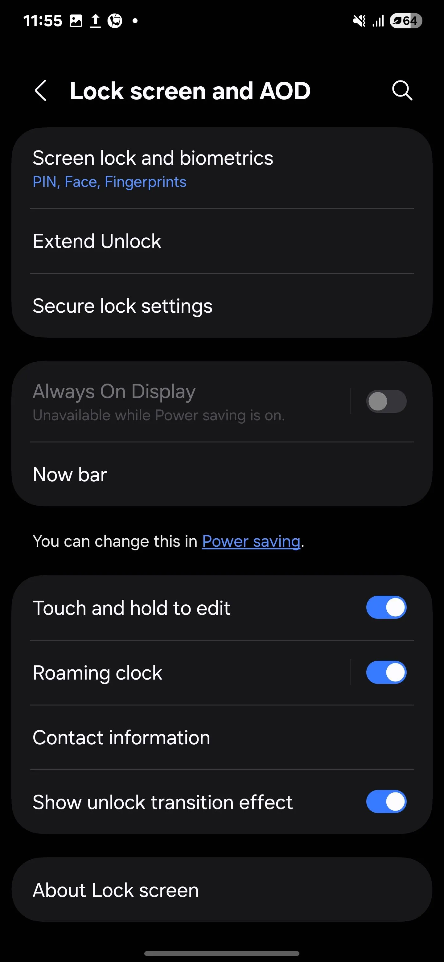 Cài đặt Now Bar trong tùy chọn Màn hình khóa và AOD của Samsung One UI 7